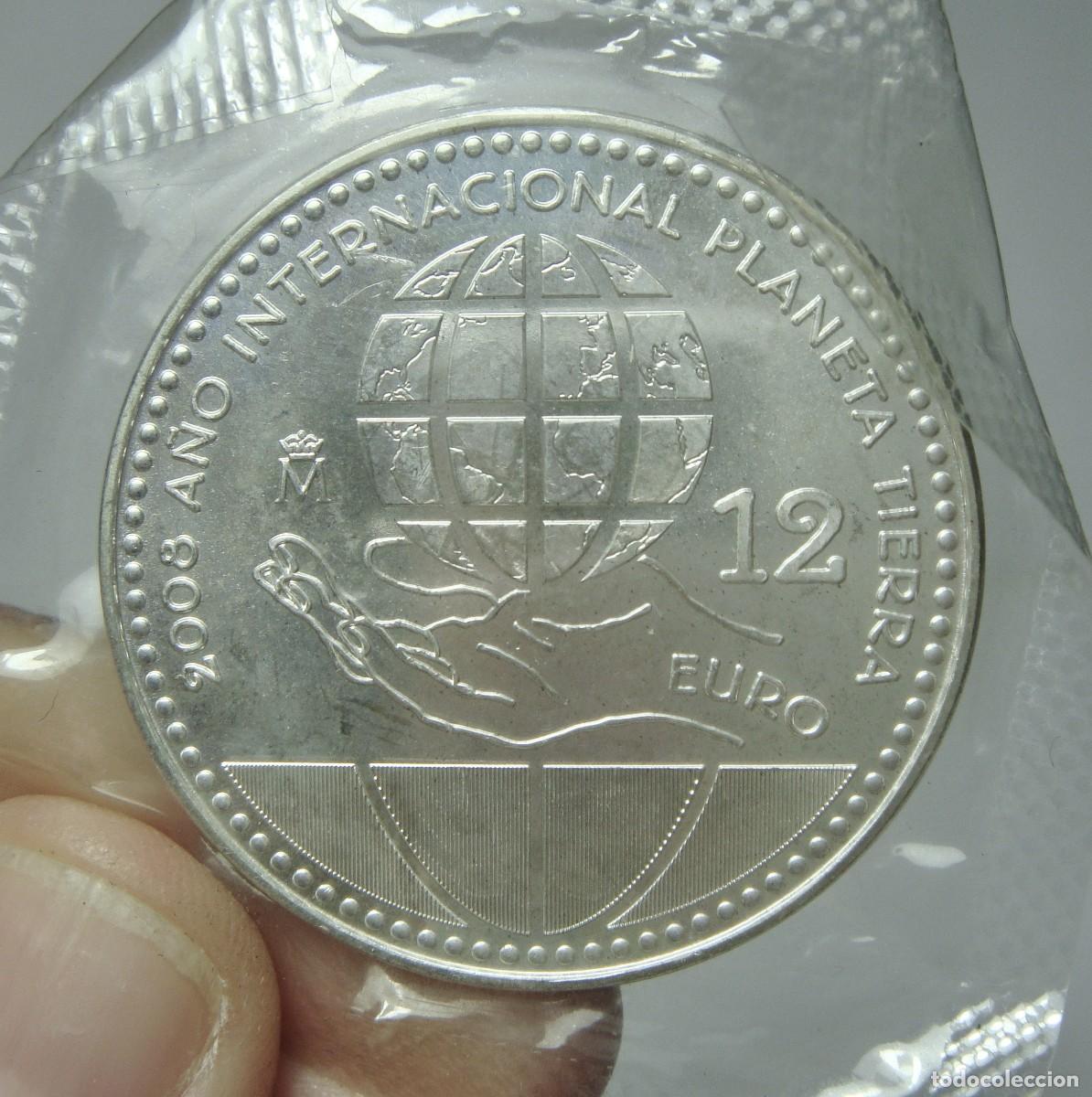 Monedas Juan Carlos I: 12 &euro;. PLATA .925. Juan carlos I y Sofia. 2008. A&ntilde;o Internacional del Planeta Tierra