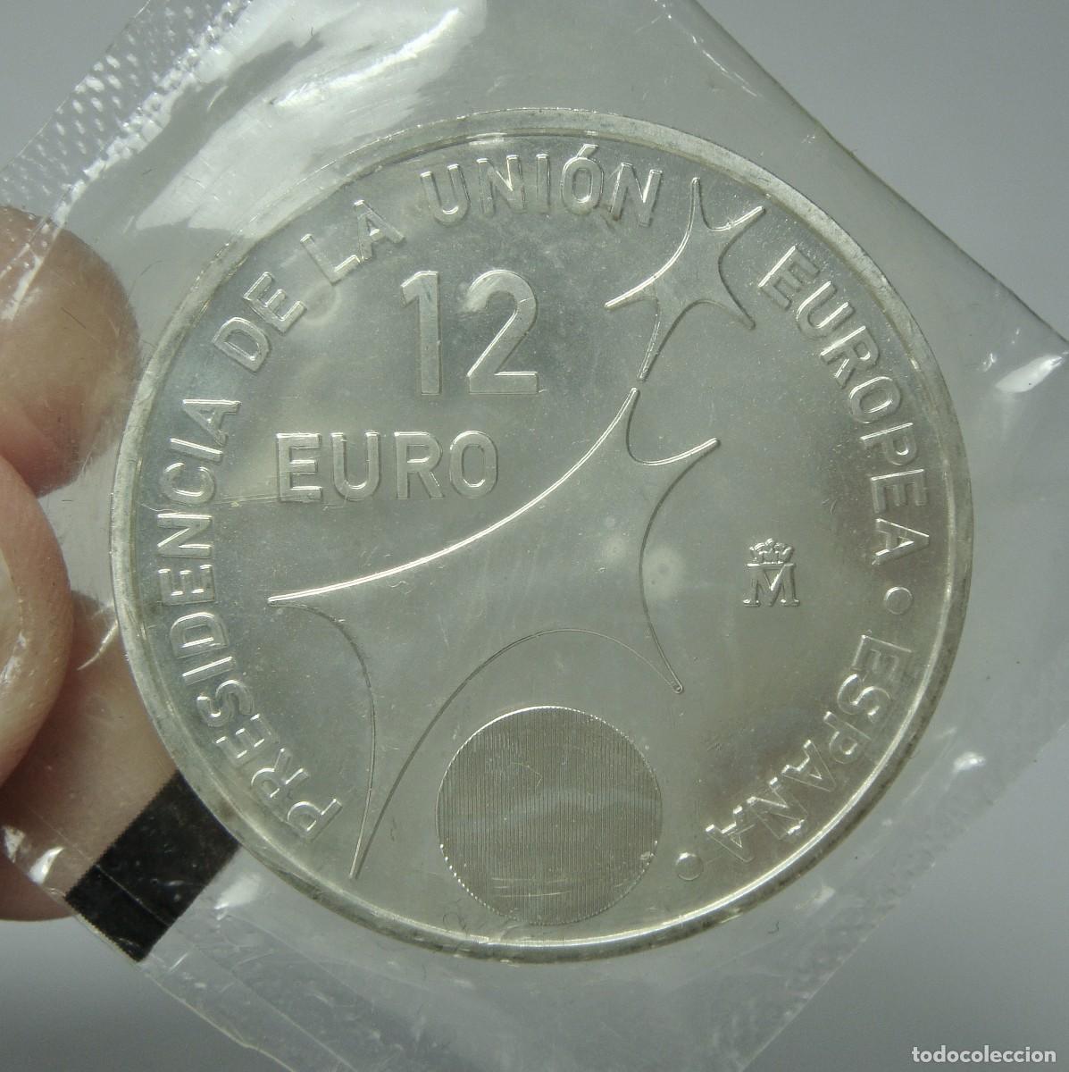 Monedas Juan Carlos I: 12 &euro;. PLATA .925. Juan Carlos I y Sofia. 2002. Presidencia de la Uni&oacute;n Europea