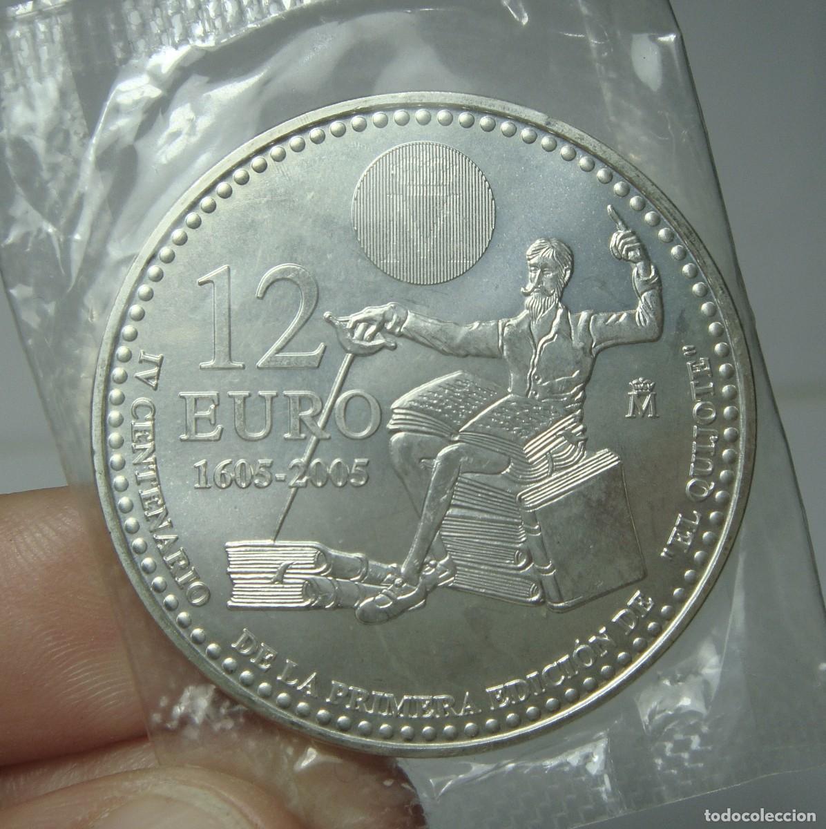 Monedas Juan Carlos I: 12 &euro;. plata .925. Juan Carlos I y Sofia. 2005. IV Centenario de la publicaci&oacute;n de El Quijote.