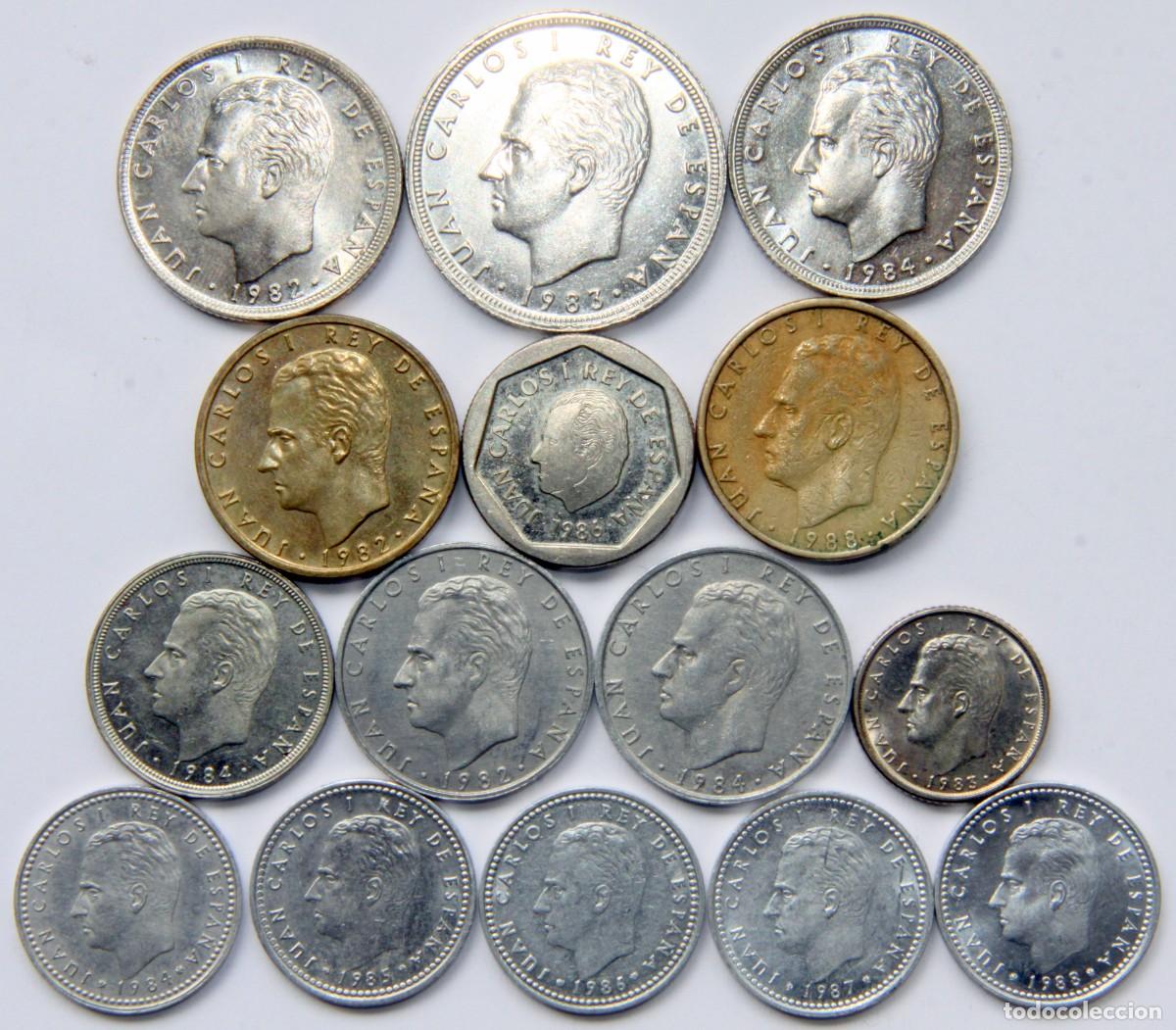 Moedas Juan Carlos I: V048 ESPA&Ntilde;A LOTE 15 MONEDAS JUAN CARLOS I SEGUNDO SISTEMA 1982-1990