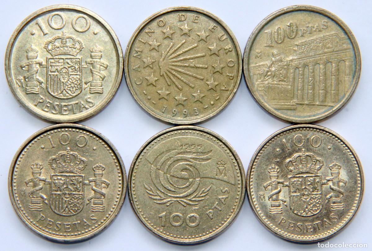Moedas Juan Carlos I: V050 ESPA&Ntilde;A LOTE 6 MONEDAS JUAN CARLOS I 100 PESETAS TERCER SISTEMA 1992-93-94-98-99-00