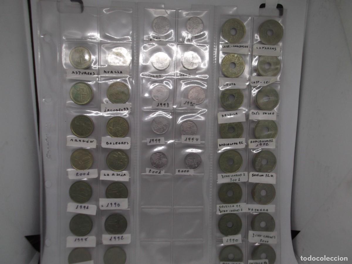 Moedas Juan Carlos I: Hoja lote de varias monedas de pesetas de 5ptas,1ptas y 25ptas
