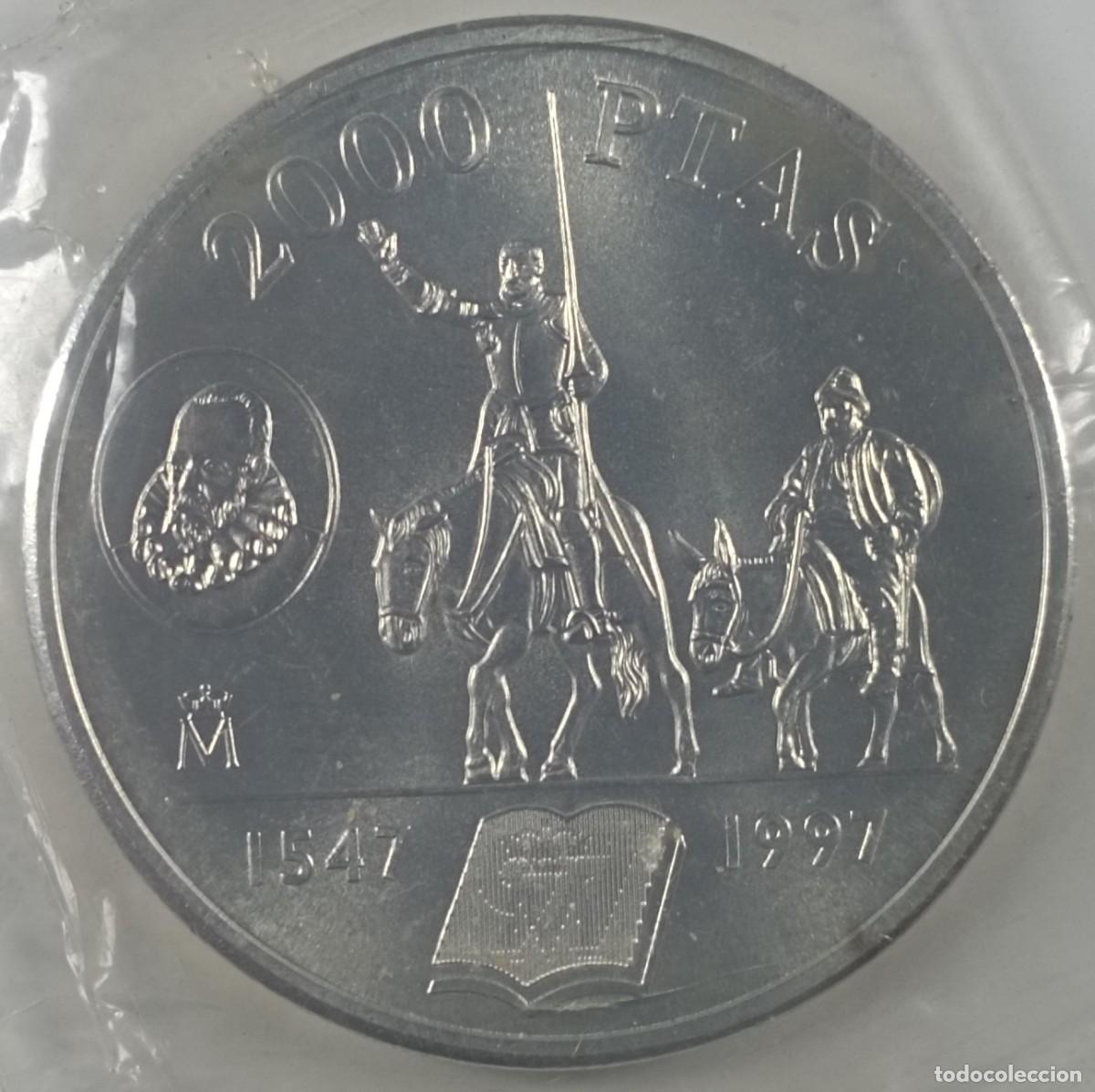 Monedas Juan Carlos I: Moneda de Espa&ntilde;a 2.000 pesetas de 1997 de plata (Miguel de Cervantes)