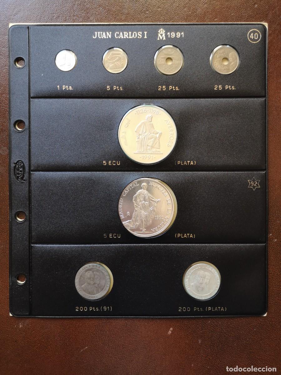 Monedas Juan Carlos I: Hoja Pardo N&ordm; 40 completa a&ntilde;o 1991 Juan Carlos I, mas ECU de plata
