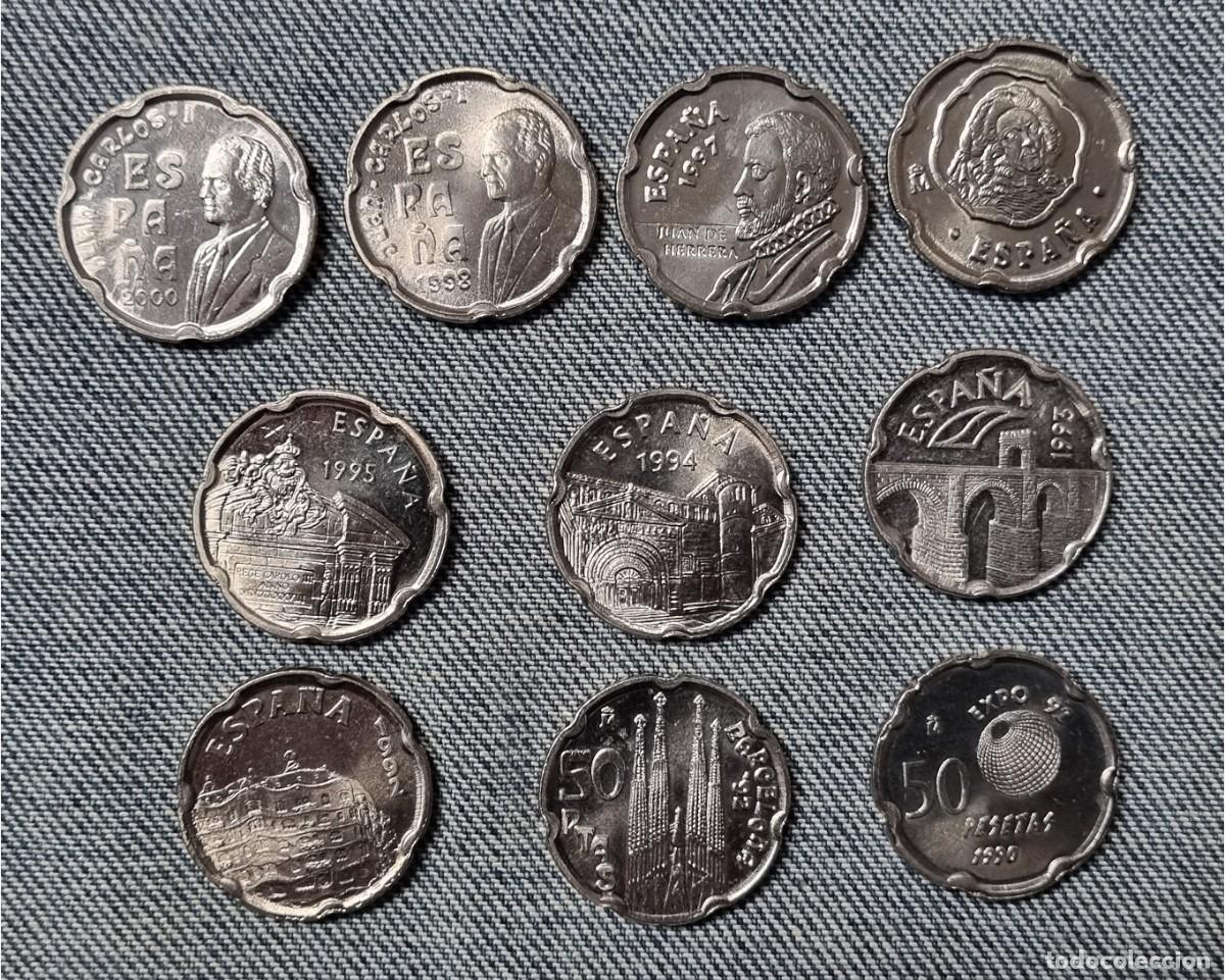 Monedas Juan Carlos I: Juan Carlos I a&ntilde;o 1990 al 2000. LOTE de 10 MONEDAS DISTINTAS de 50 Pesetas NUEVAS.