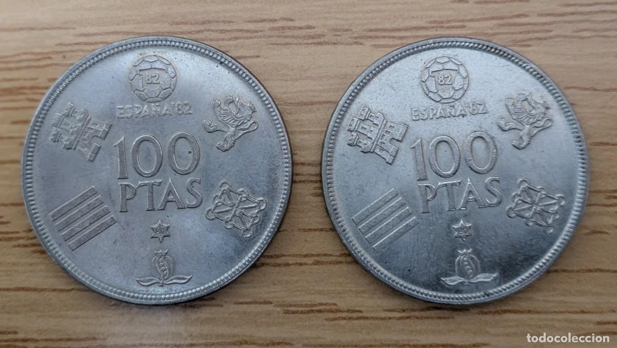 Monedas Juan Carlos I: 2 monedas de 100 pesetas Espa&ntilde;a '82 estrella 80