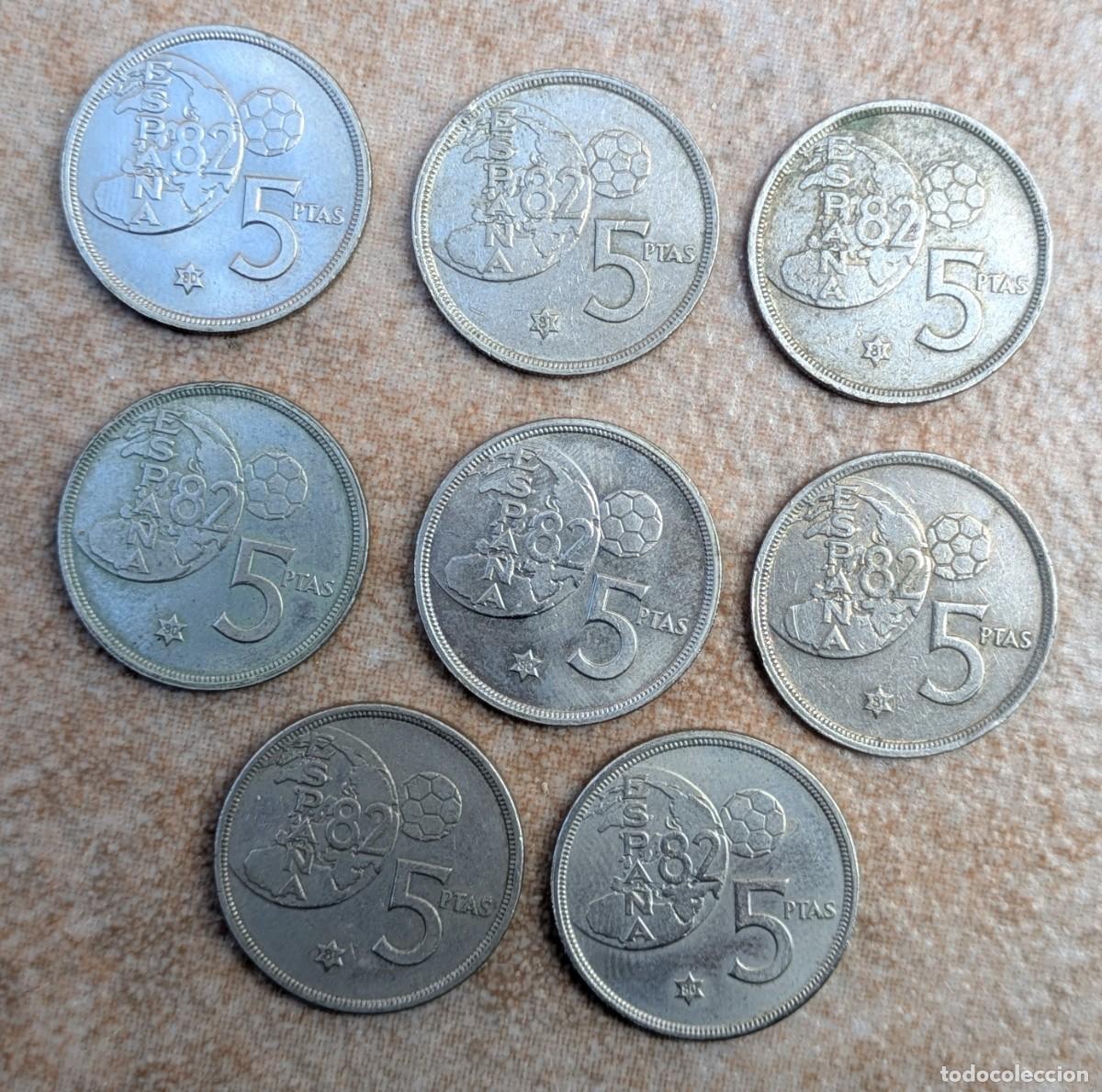 Monedas Juan Carlos I: 8 monedas 5 pesetas Espa&ntilde;a 82. Estrella 80 y 81