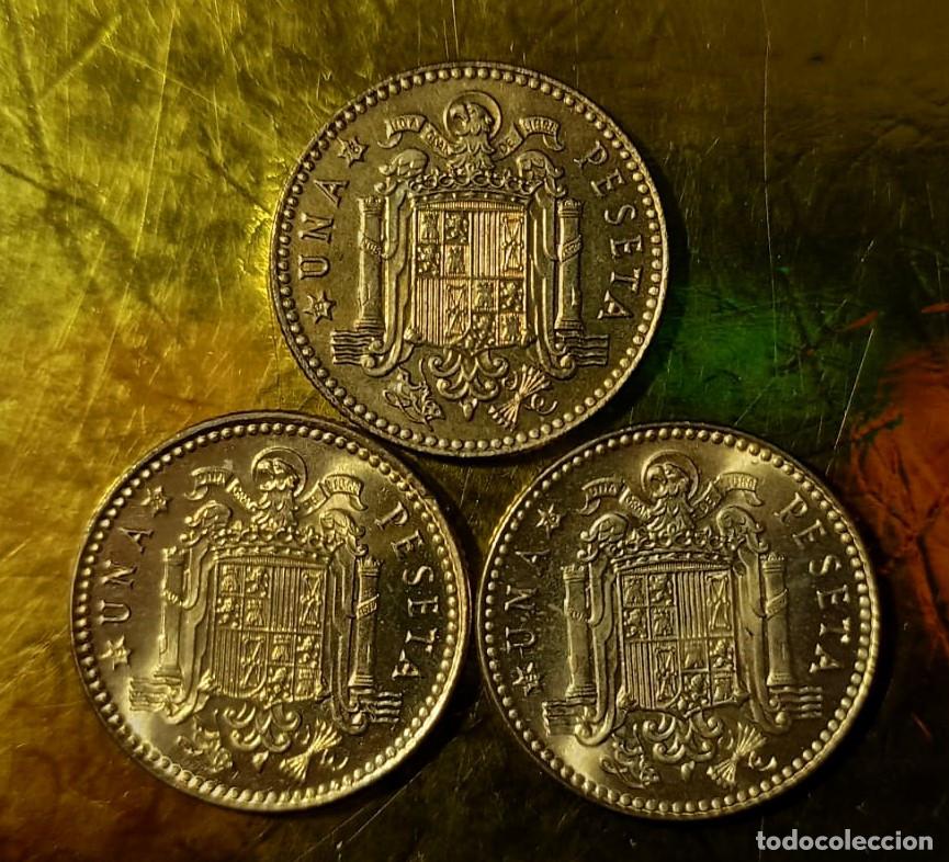 M&uuml;nzen unter Juan Carlos I: Lote 3 monedas &bull; 1 Peseta 1975(78) &bull; Espa&ntilde;a + Variantes Chile y Gran Breta&ntilde;a &bull; SC &bull; Lote 1843