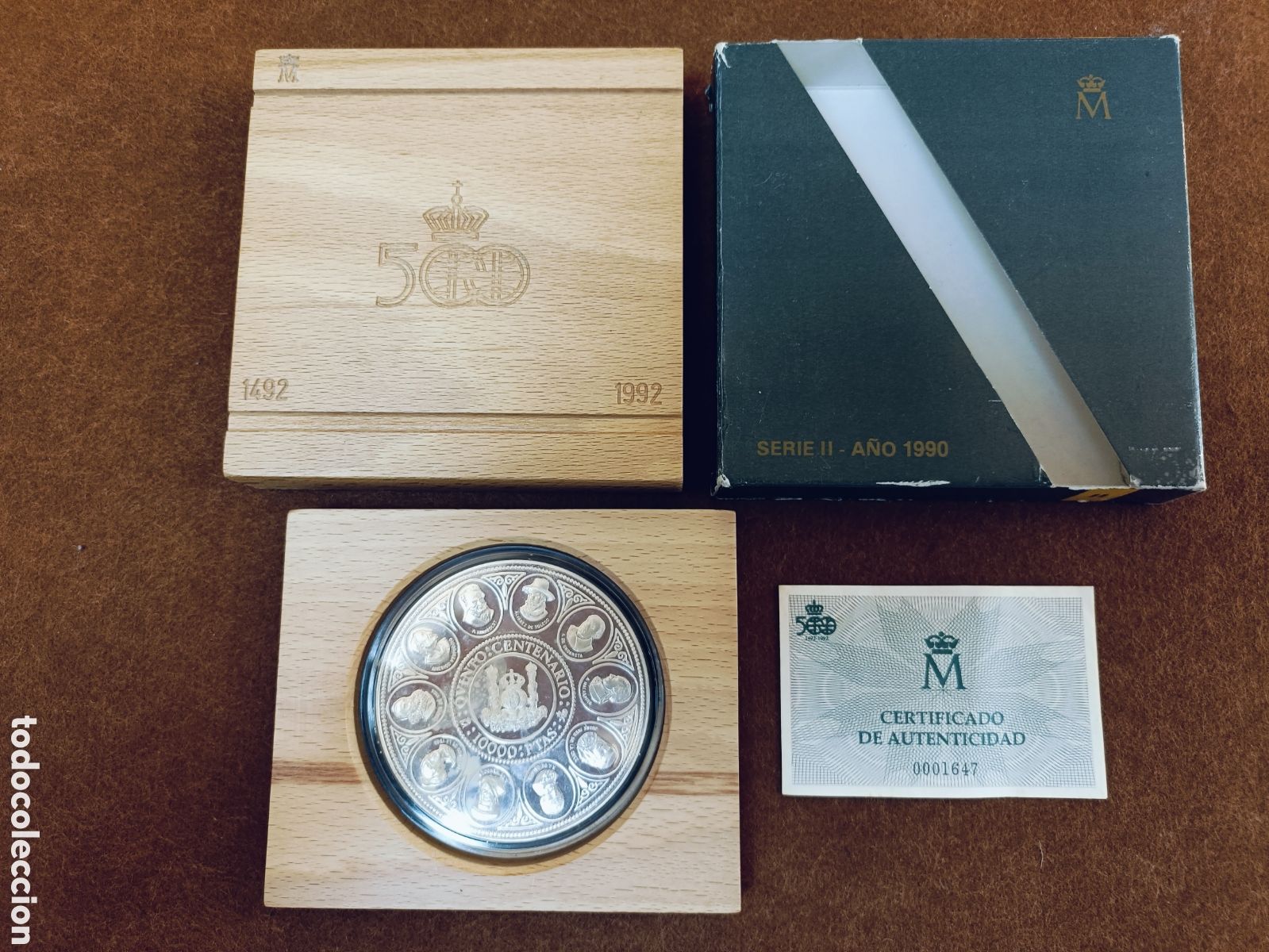 Monedas Juan Carlos I: Espa&ntilde;a 1990, 10000 pesetas (Cincuent&iacute;n) / 168 gr. de Plata de 925 En caja y certificado