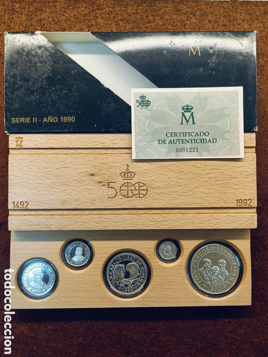 Monedas Juan Carlos I: SERIE II DEL V CENTENARIO A&Ntilde;O 1990.CON CAJA , ESTUCHE Y CERTIFICADO