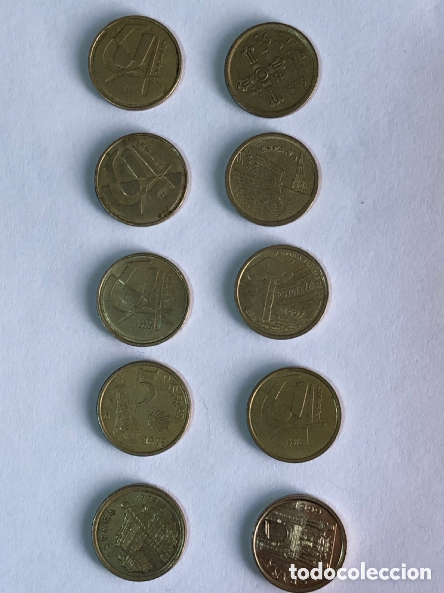 Monedas Juan Carlos I: Lote de monedas de 5 pesetas de 1990 hasta 1999