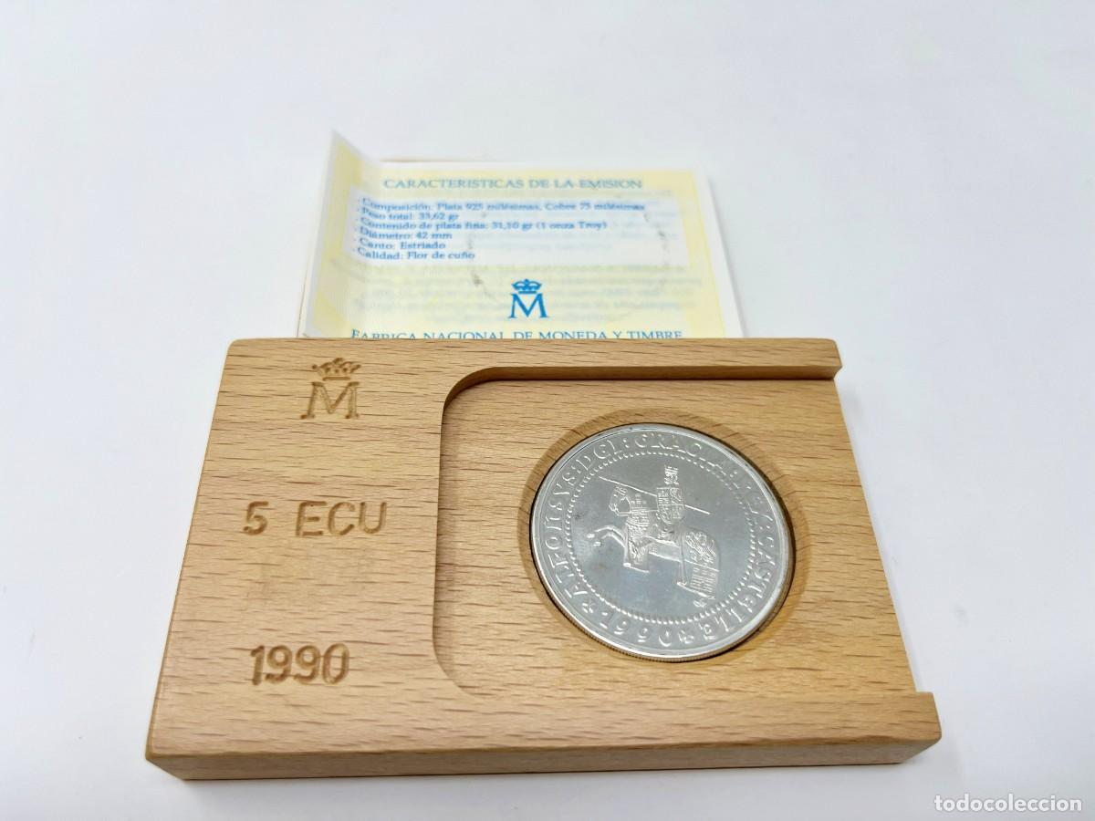 Monedas Juan Carlos I: Moneda 5 ECU Espa&ntilde;a 1990 Alfonso X El Sabio Onza Plata Proof FNMT con Estuche