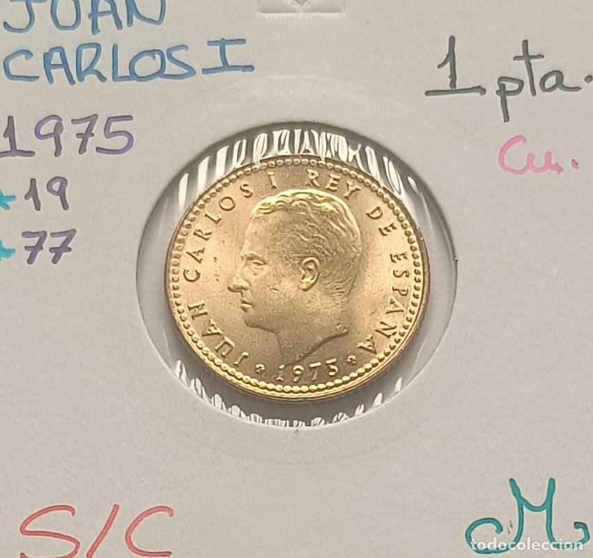 Monedas Juan Carlos I: 1 peseta Juan Calor 1975 estrella 77, sin circular, S/C encartonada