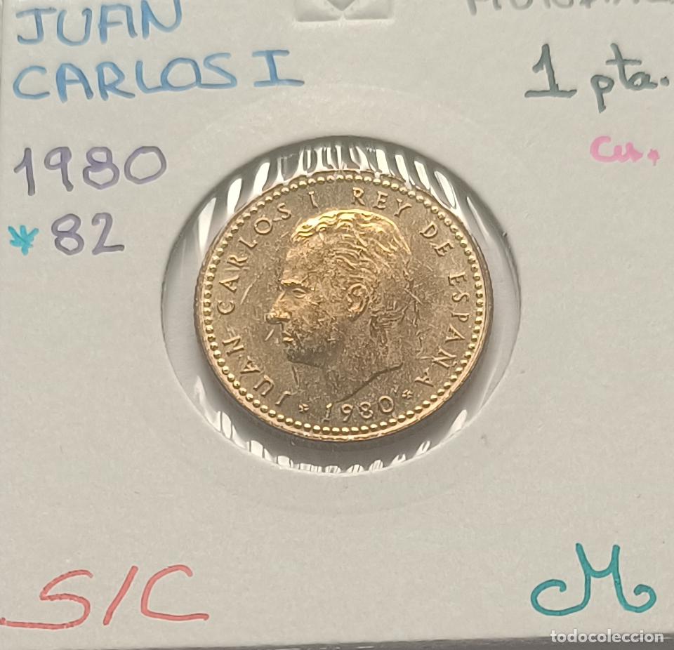 Monedas Juan Carlos I: 1 peseta Juan Carlos I,1980 estrella 82, sin circular, S/C encartonada