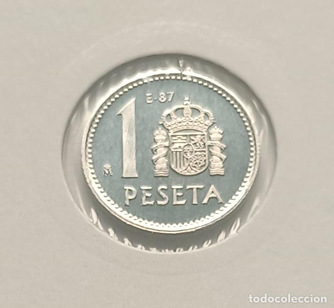 Monedas Juan Carlos I: 1 peseta Juan Carlos I, E-1987 Alumnio, sin circular, Proof, encartonada