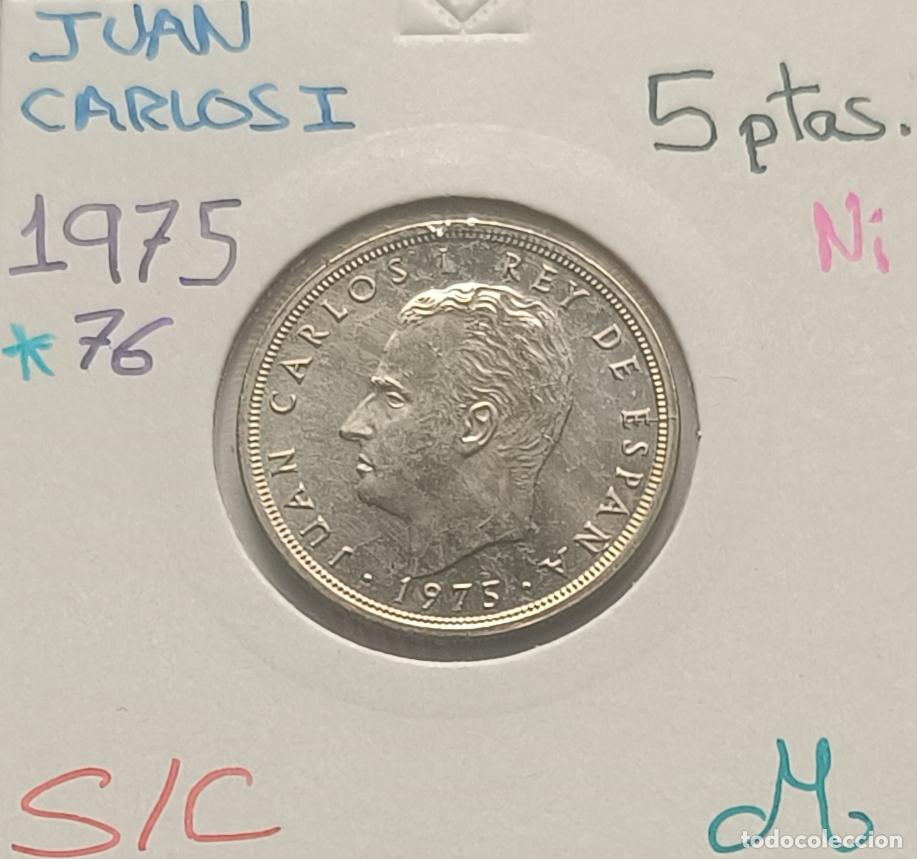 Monedas Juan Carlos I: 5 pesetas Juan Carlos I, 1975 estrella 1976, sin circular, S/C encartonada