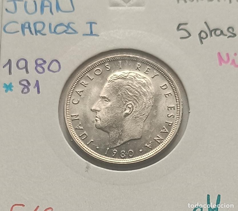 Monedas Juan Carlos I: 5 pesetas Juan Carlos I, 1980 estrella 81, Mundial, sin circular, S/C encartonada