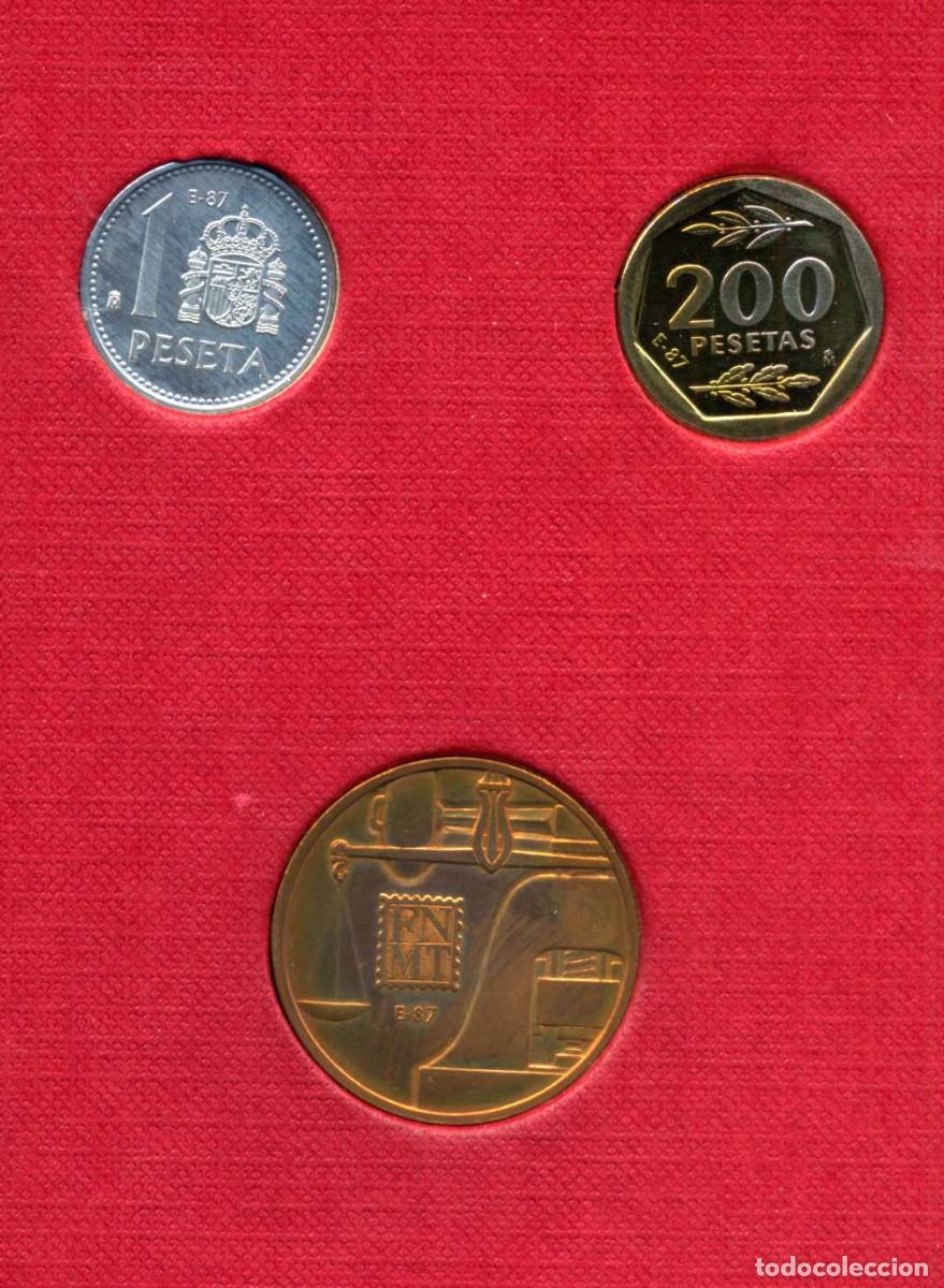Monedas Juan Carlos I: XS- Cartera III Exposici&oacute;n Numism&aacute;tica E-87 2 monedas y una medalla 1987 1 Pta. 200 Pts.