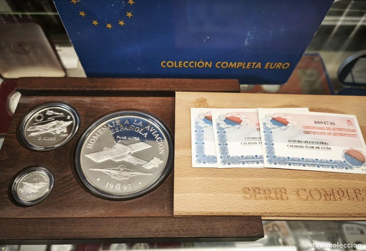 Monedas Juan Carlos I: Espa&ntilde;a Colecci&oacute;n 3 Monedas Homenaje a la Aviaci&oacute;n 1 5 25 Euros 1997 Plata