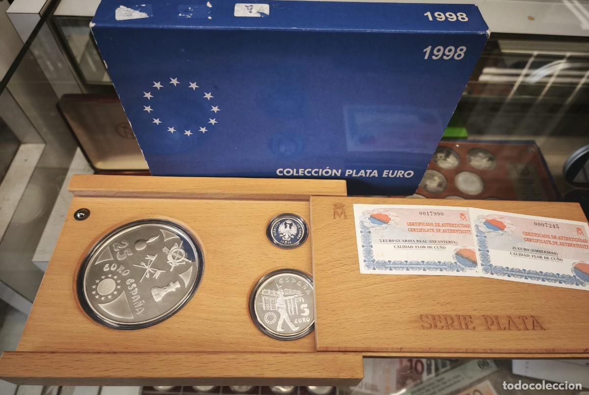 Monedas Juan Carlos I: Espa&ntilde;a Colecci&oacute;n 3 Monedas Ej&eacute;rcito de Tierra 1 5 25 Euros 1998 Plata Proof