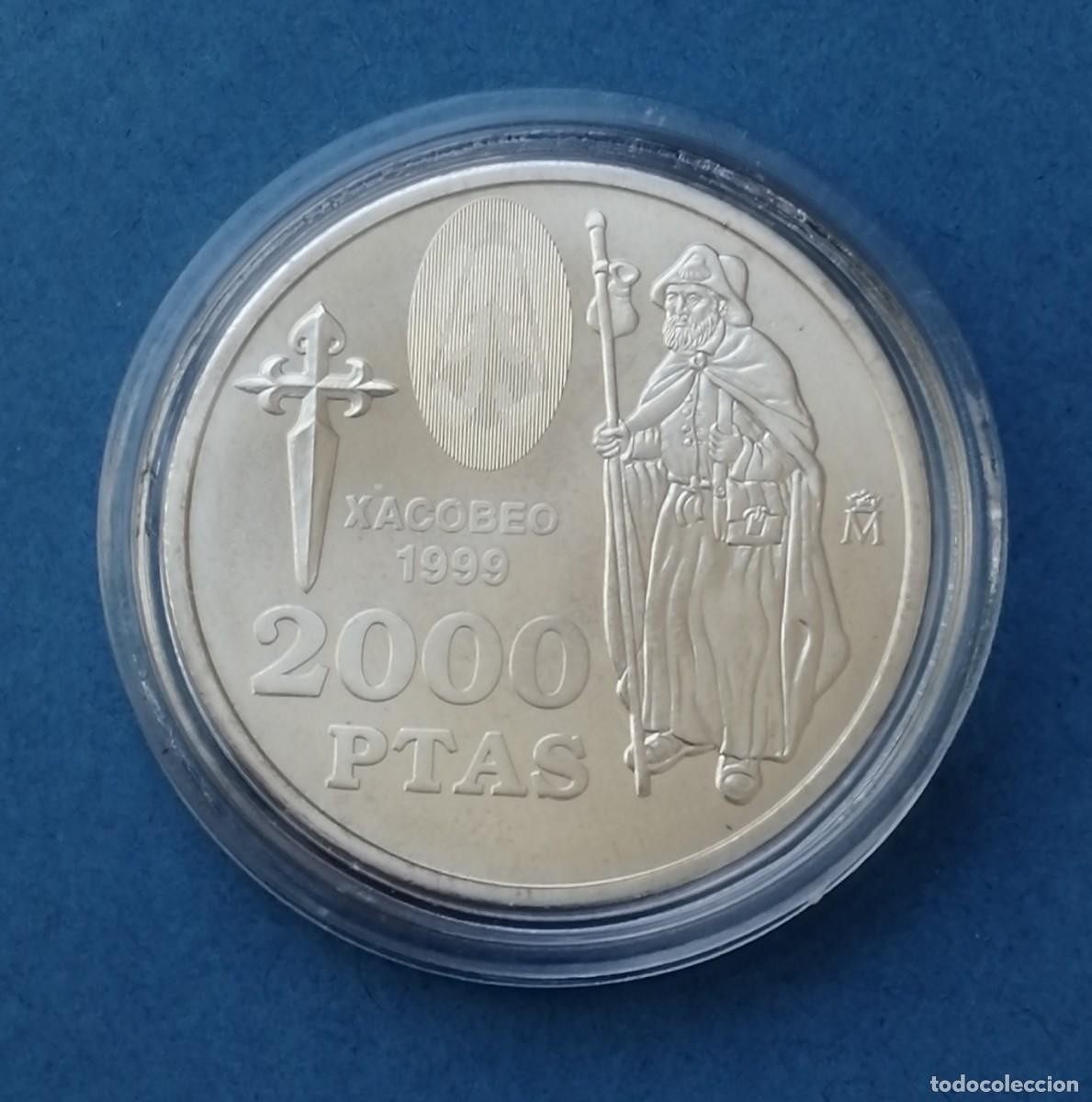 Monedas Juan Carlos I: MONEDA PLATA 2000 PESETAS 1999 A&Ntilde;O JACOBEO