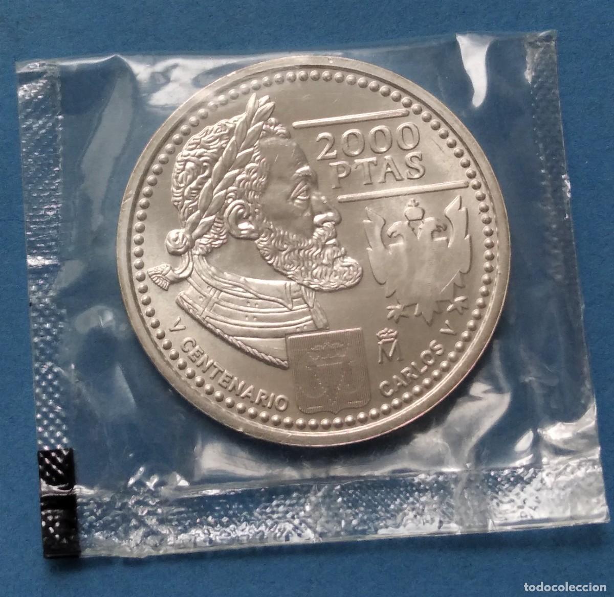 Moedas Juan Carlos I: MONEDA PLATA 2000 PESETAS 2001 CARLOS V