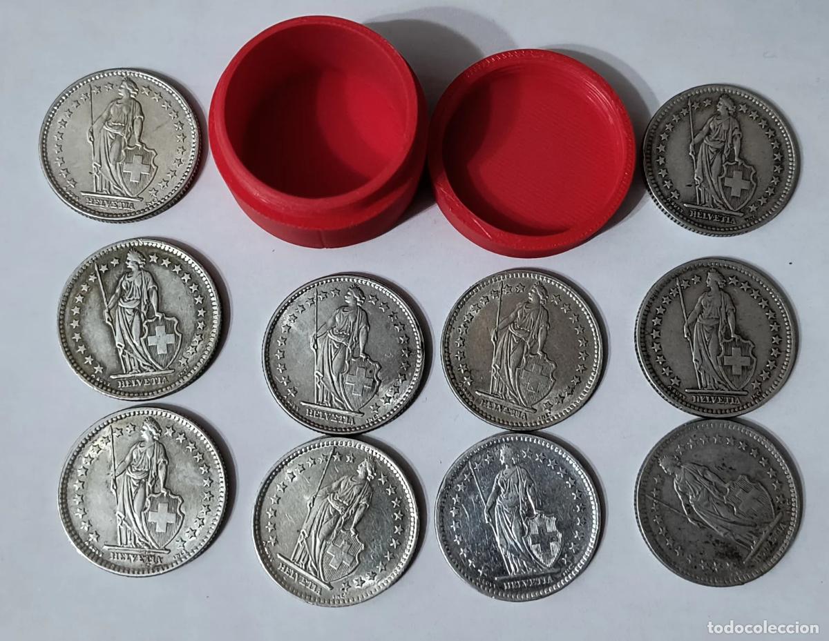 Moedas Juan Carlos I: Lote 10 Monedas 2 Francos Suizos (1943-1965) - Plata .835 - Con Tubo