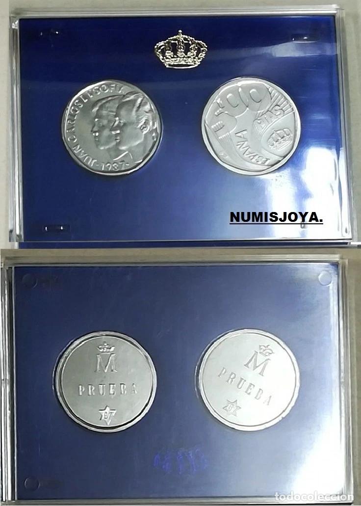Monedas Juan Carlos I: 2 Monedas de 500 pesetas a&ntilde;o 1987 de ACERO del 25 Aniversario Bodas. Di&aacute;metro 28 mm.
