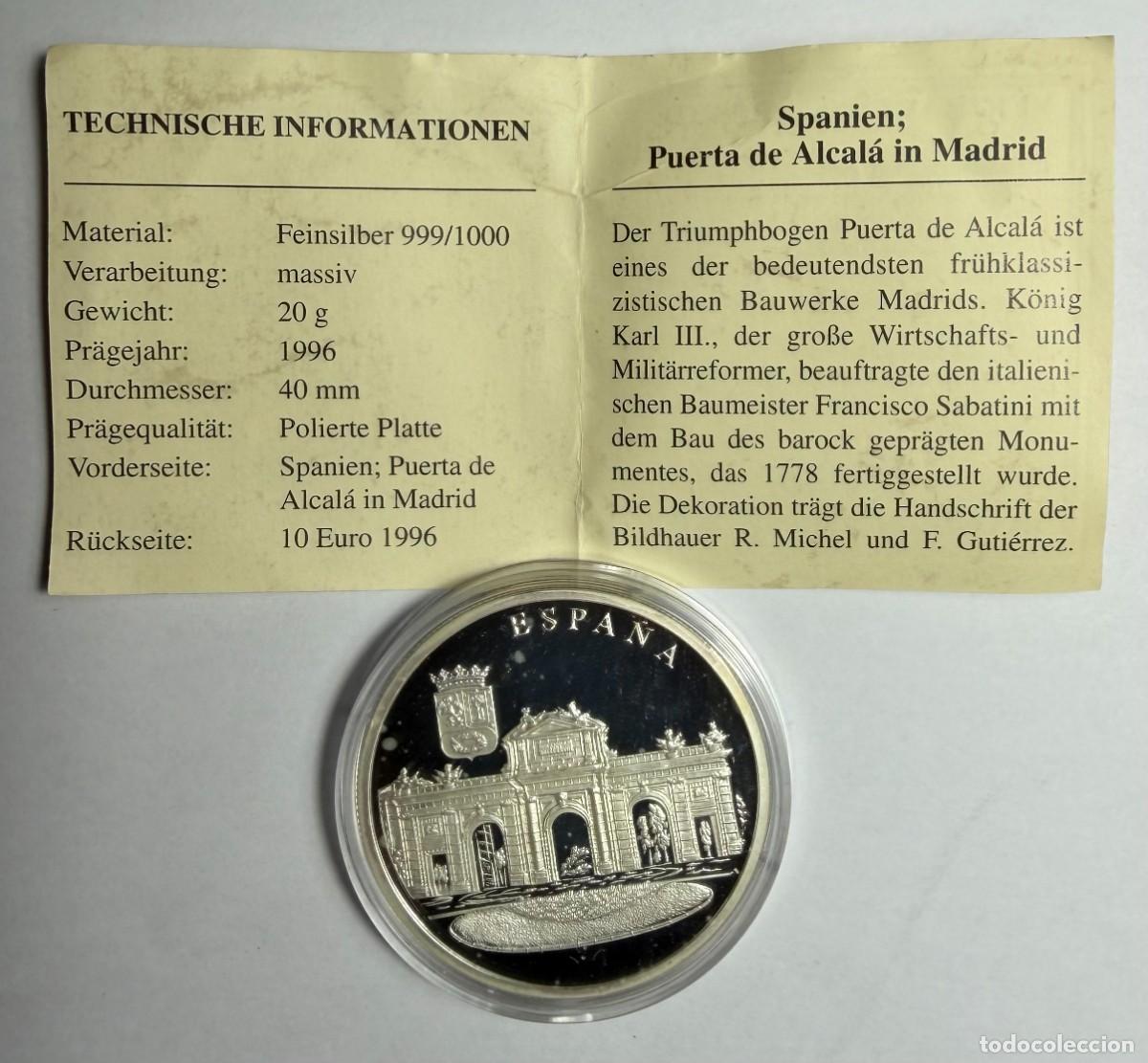 Monedas Juan Carlos I: Espa&ntilde;a. 10 euros. 1996 Puerta de Alcal&aacute;