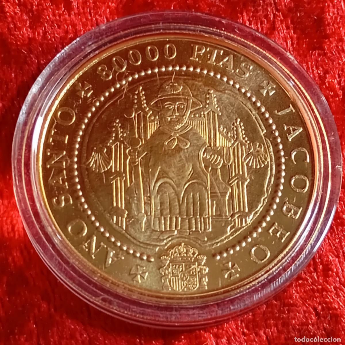 Monedas Juan Carlos I: MONEDA ORO - LEY 999 MIL&Eacute;SIMAS - OCHO ESCUDOS - COFRADIA FRANCESA SANTIAGO - 1989 - 27 GRAMOS / 77