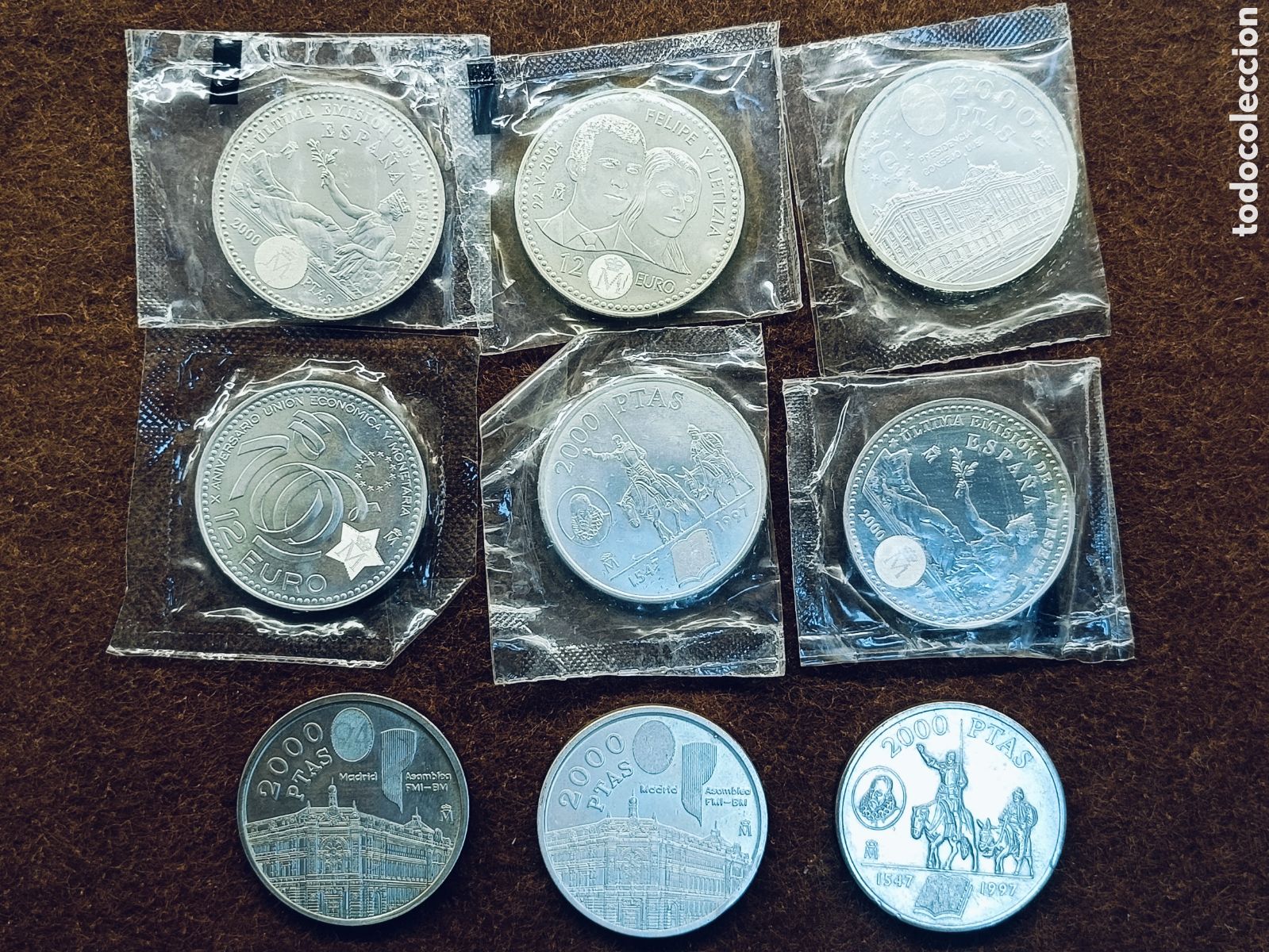 Moedas Juan Carlos I: LOTE DE 9 MONEDAS 2000 PESETAS 12 EUROS DE PLATA