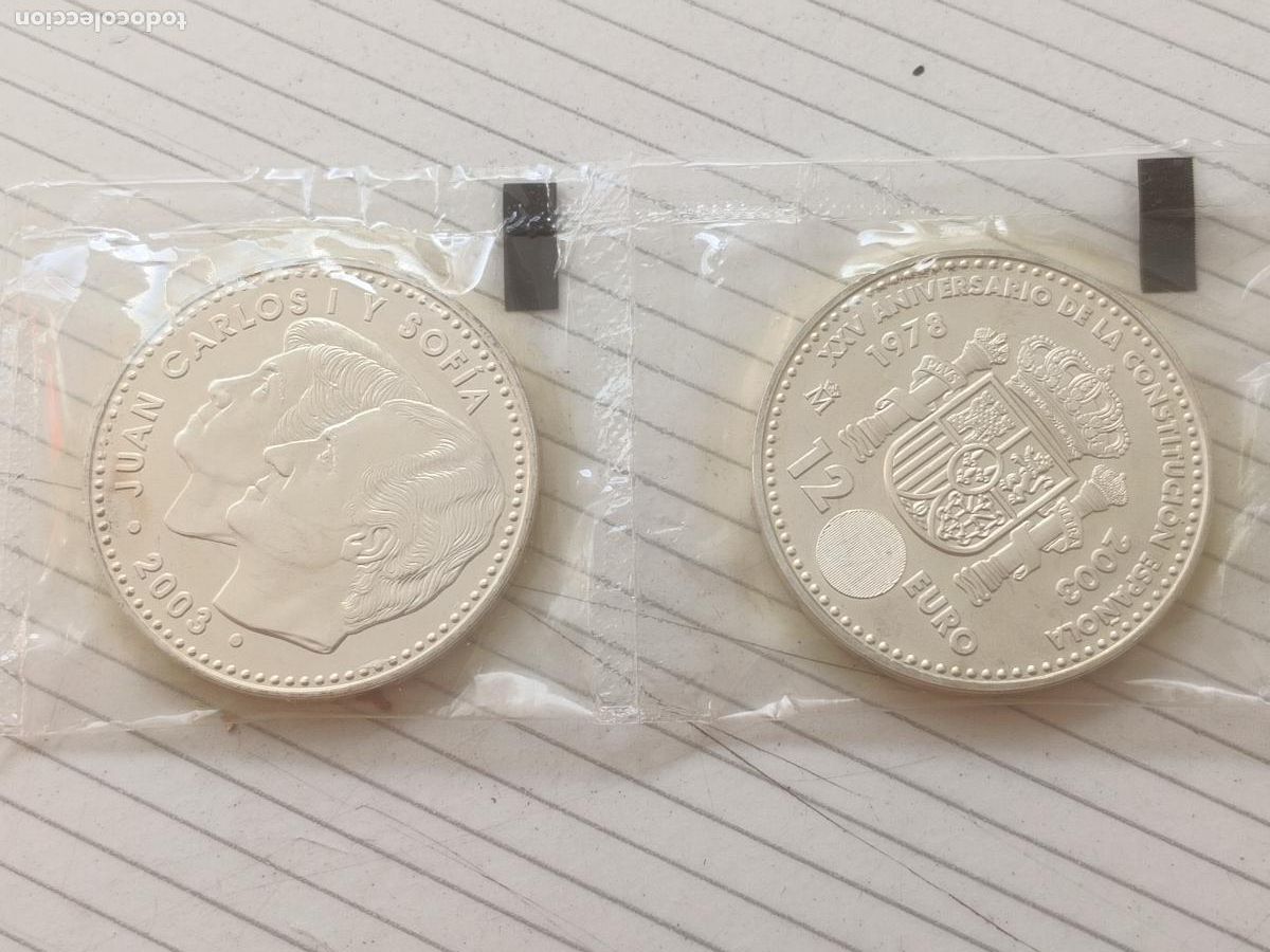 Monedas Juan Carlos I: 2 monedas precintadas de 12 Euros de plata de 2003