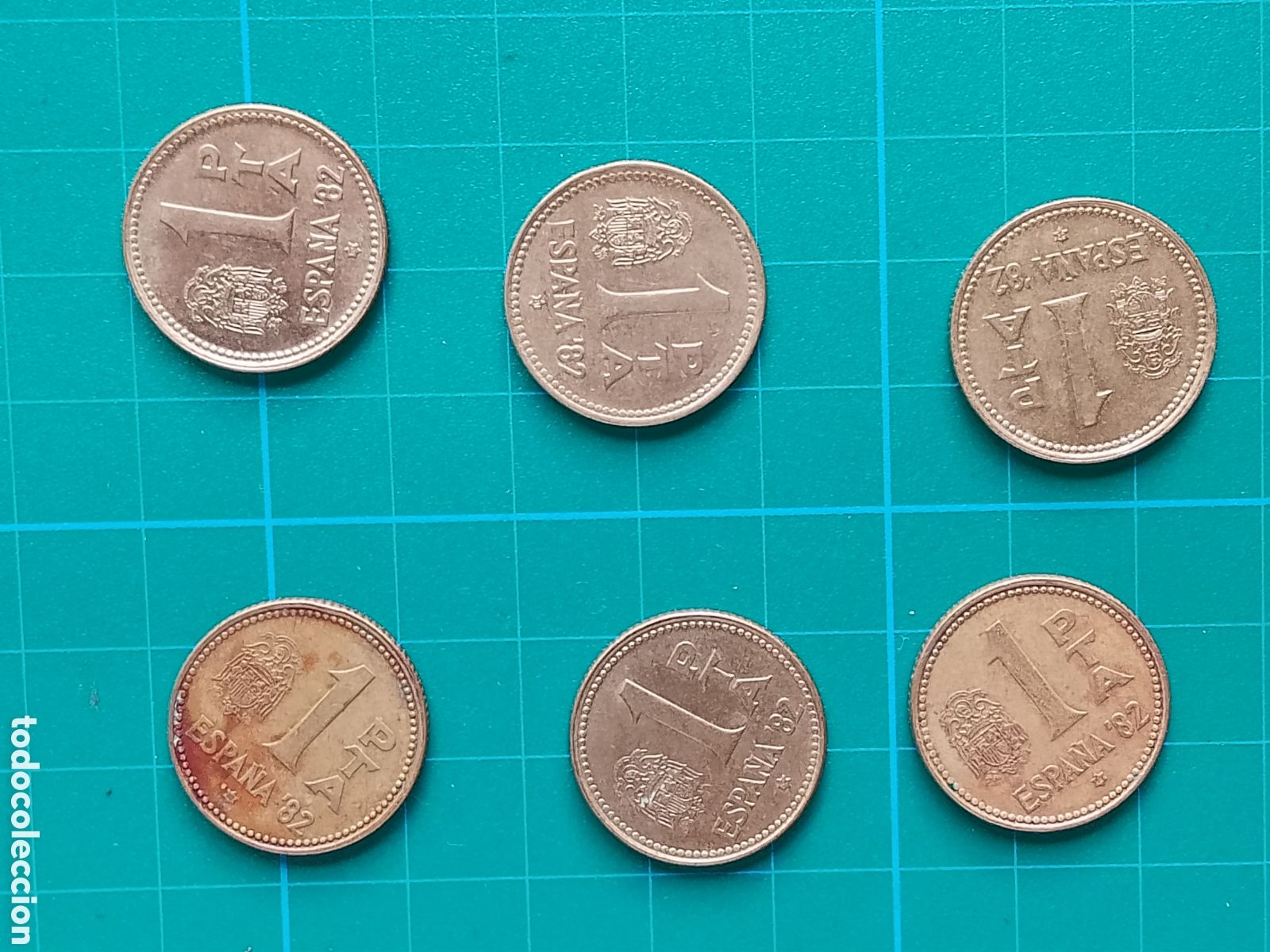 Monedas Juan Carlos I: Lote 6 monedas 1 peseta espa&ntilde;a 82 mundial futbol world cup ... Rubias