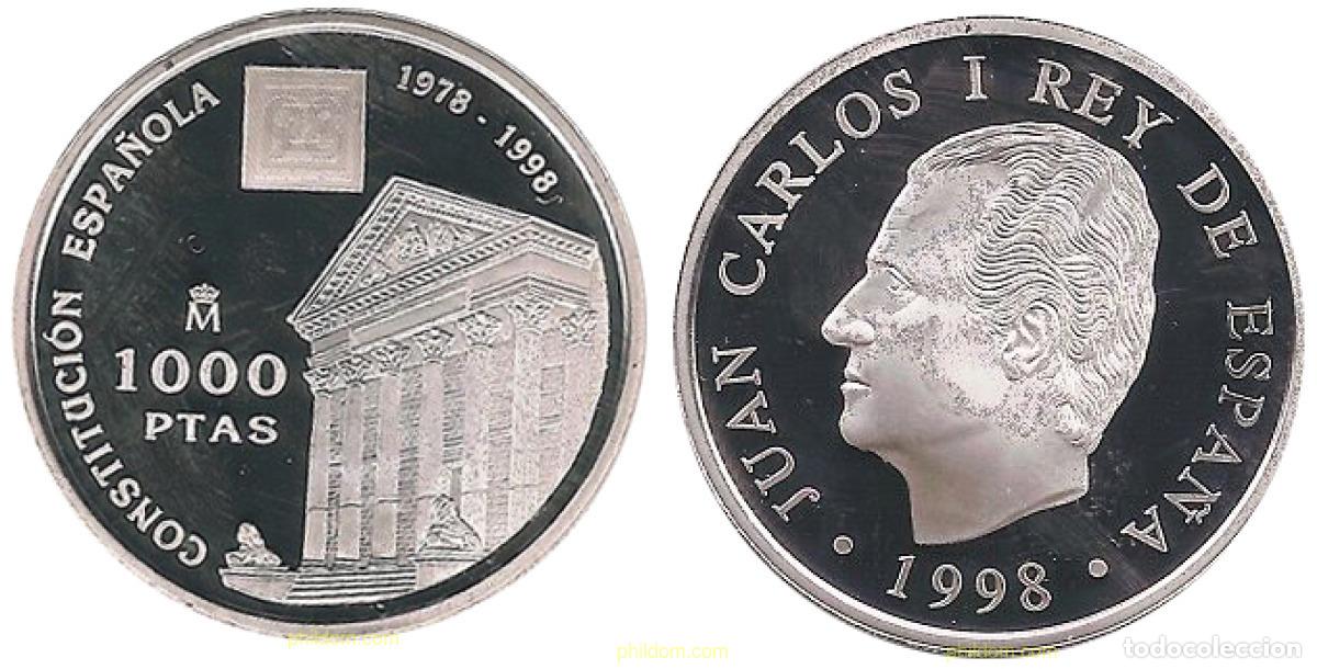 Moedas Juan Carlos I: 484 ESPA&Ntilde;A 1998 XX ANIV.CONSTITUCION ESPA&Ntilde;OLA 1000 PESETAS 1998