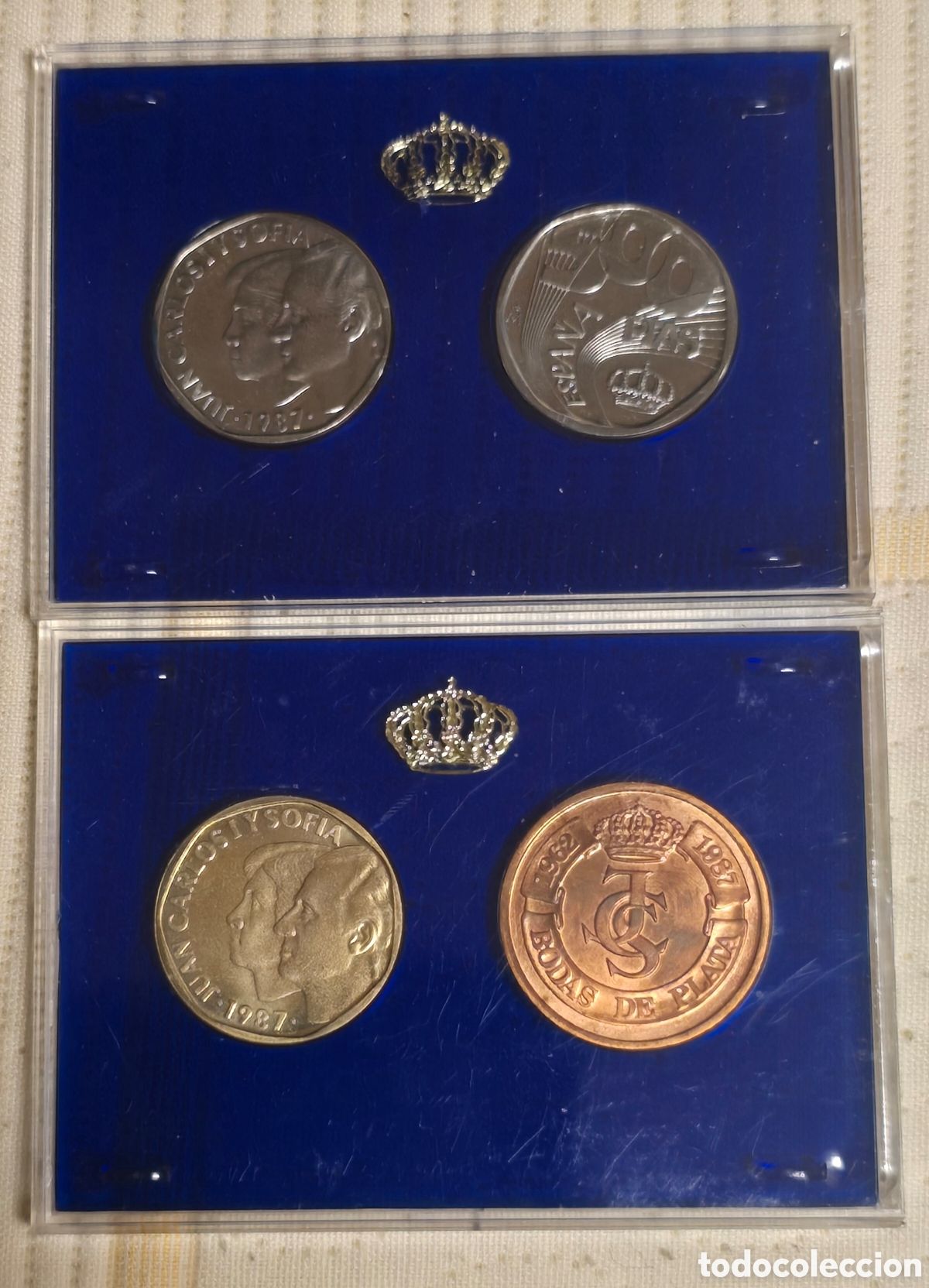 Monedas Juan Carlos I: Espa&ntilde;a Bodas de plata de SM .1987 4 monedas