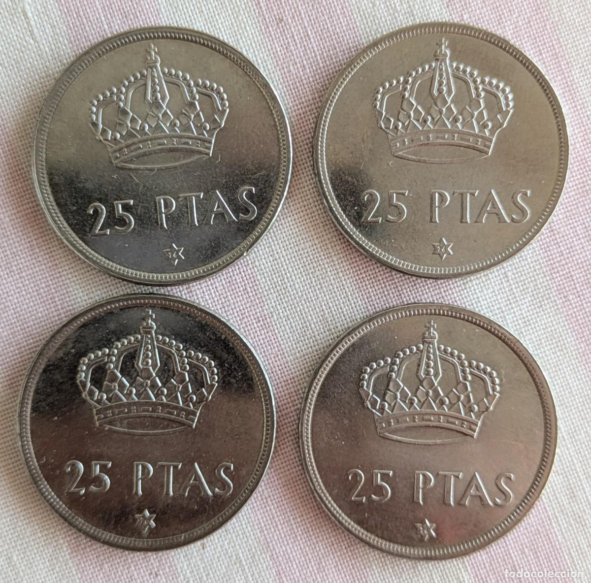 Monedas Juan Carlos I: Lote 4 monedas sin circular de 25 pesetas de 1975 Estrella 76 de Juan Carlos I
