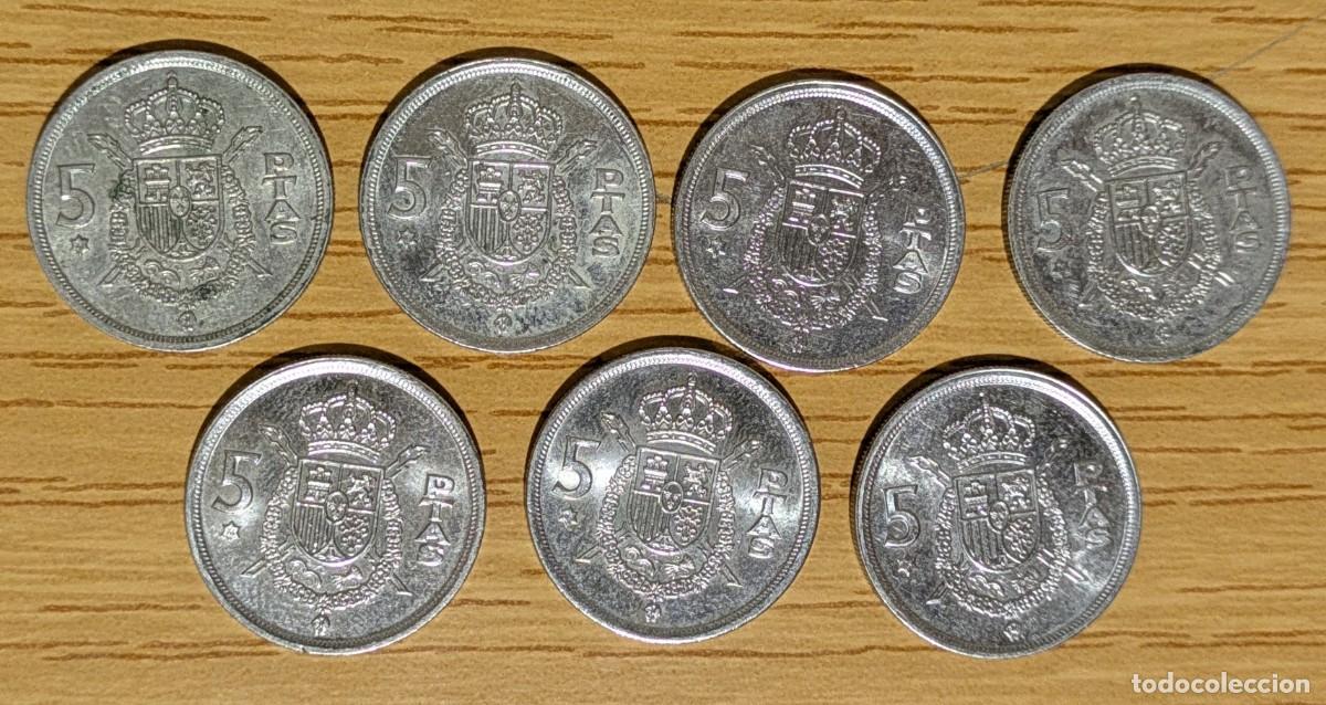 Monedas Juan Carlos I: Lote 7 monedas 5 ptas de 1975 Estrella 76