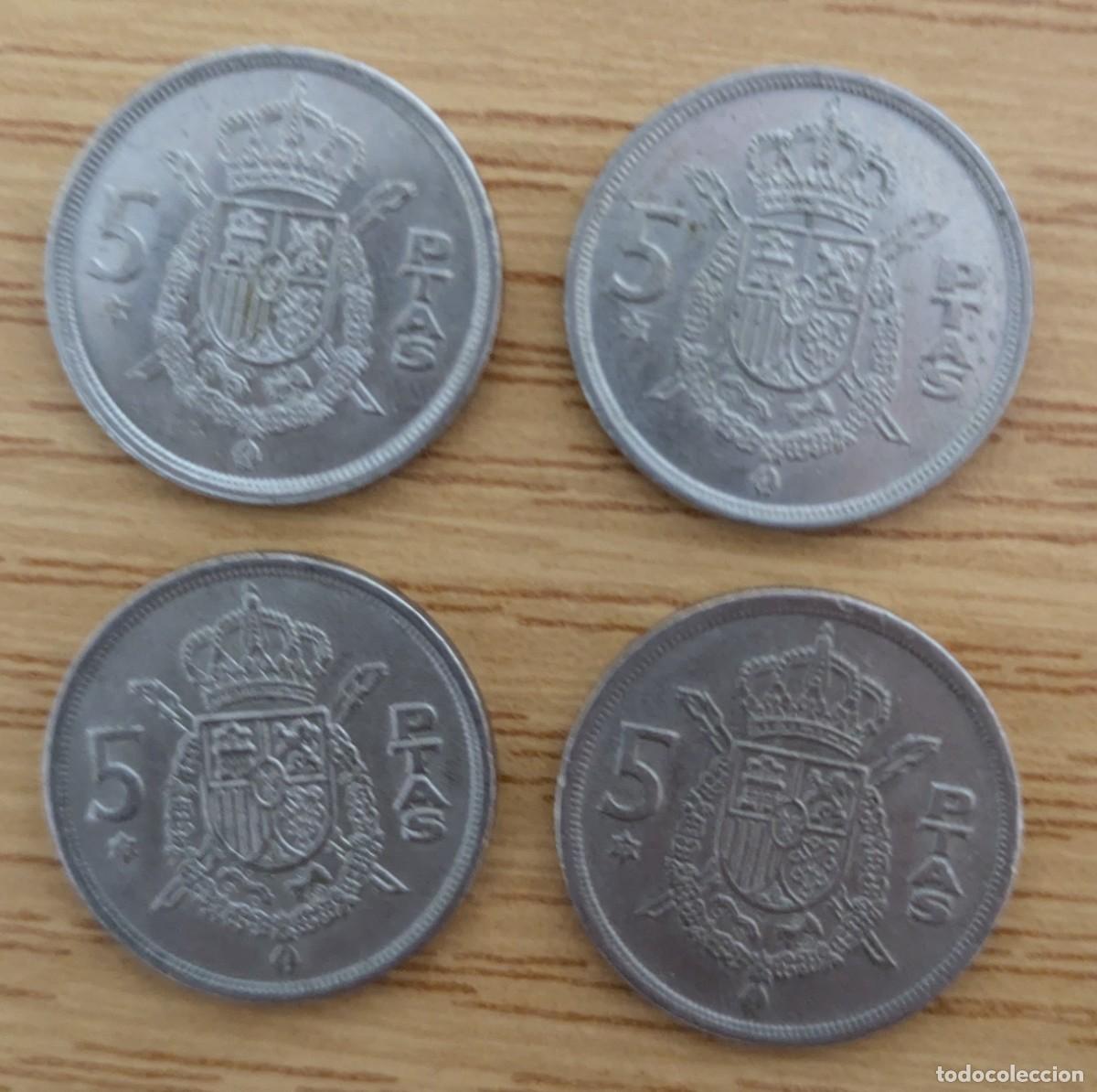 Monedas Juan Carlos I: Lote 4 monedas 5 pesetas de 1975 estrella 77