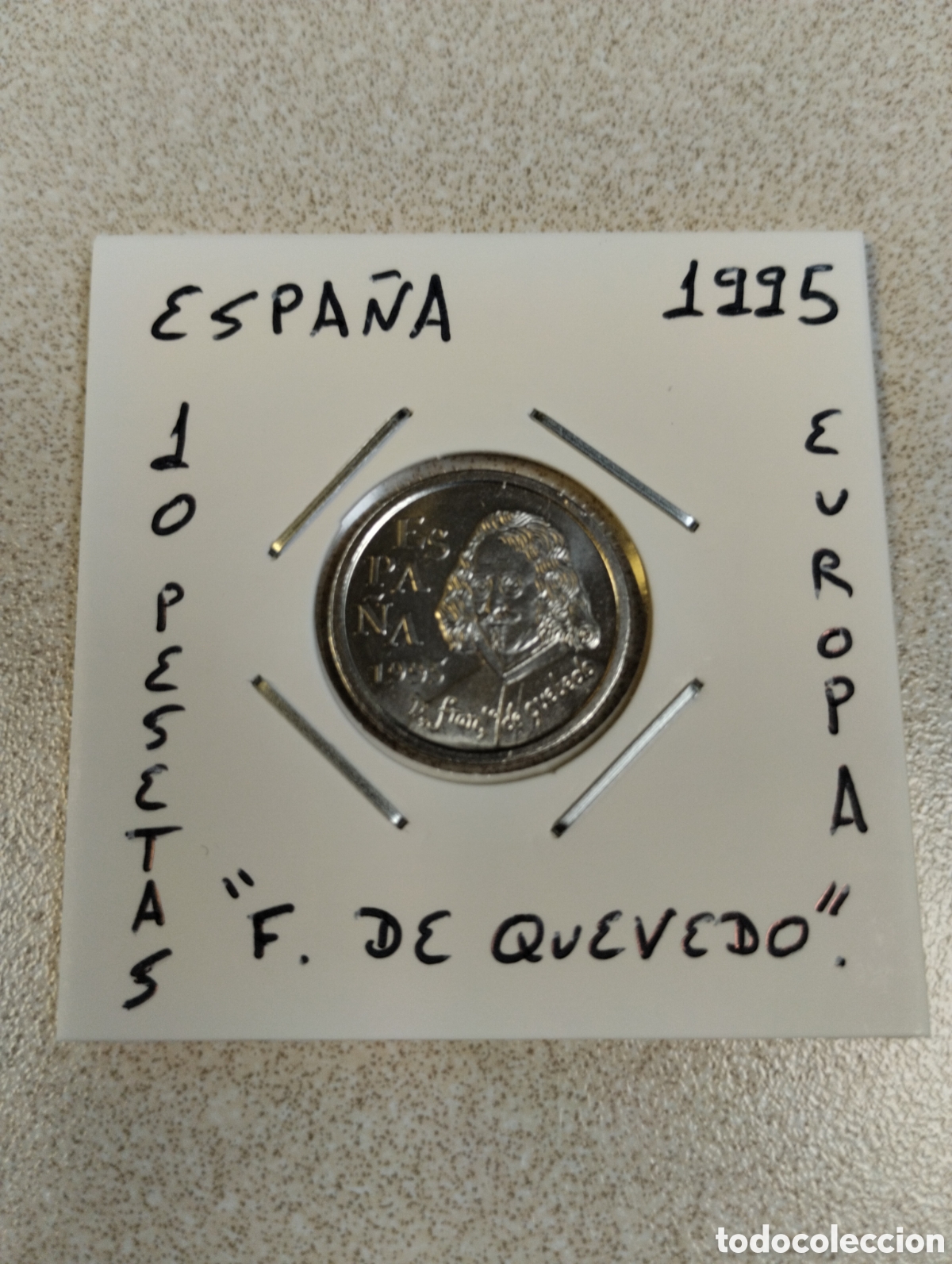 Monedas Juan Carlos I: Moneda de 10 pesetas Espa&ntilde;a a&ntilde;o 1995 F. De Quevedo sin circular encartonada