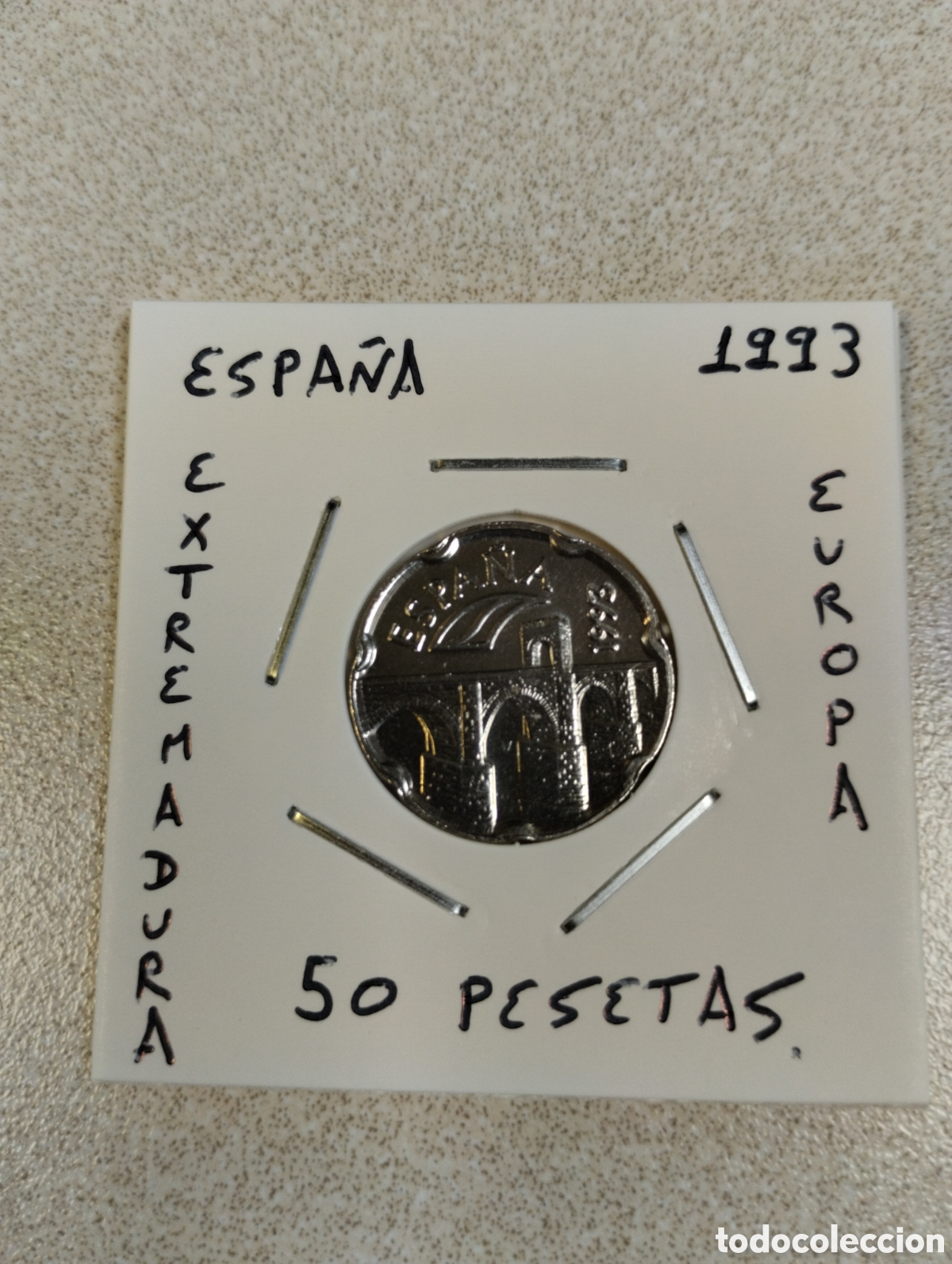 Monedas Juan Carlos I: Moneda de 50 pesetas Espa&ntilde;a a&ntilde;o 1993 Extremadura sin circular encartonada