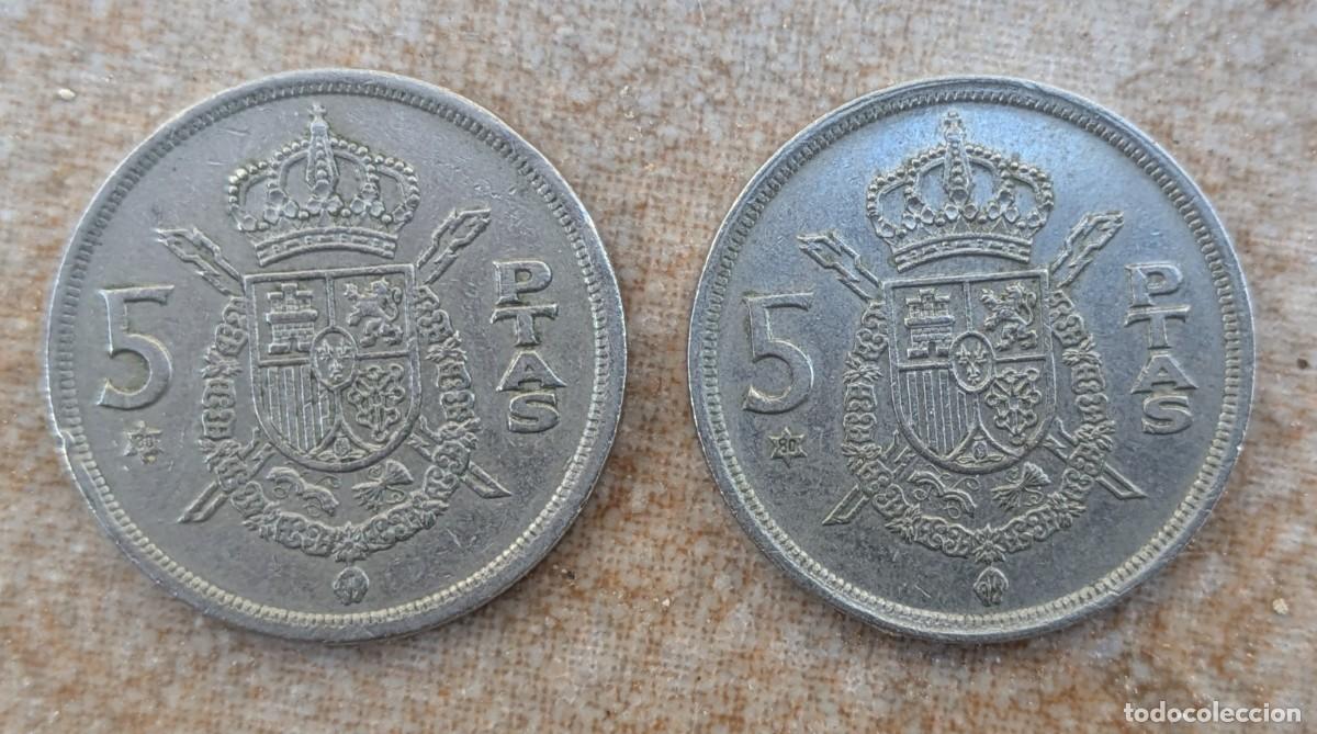 Monedas Juan Carlos I: 2 monedas 5 pesetas de 1975 Estrella 80