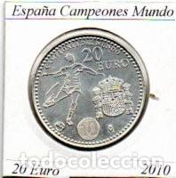 Monedas Juan Carlos I: ESPA&Ntilde;A 2010, 20 EURO, CAMPEONES DEL MUNDO, AG, SC; 2 FOTOS