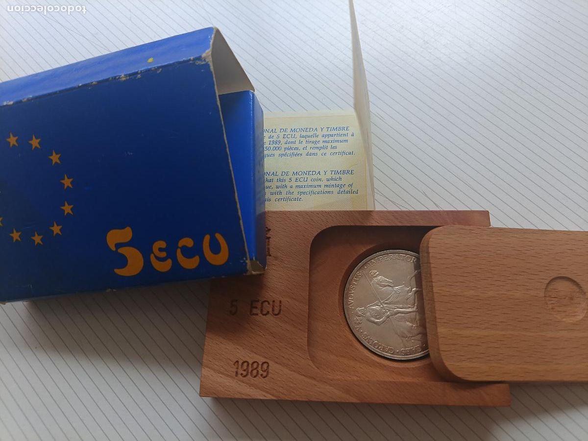 Monete Juan Carlos I: 5 ecu de plata de 1989 en estuche + certificado