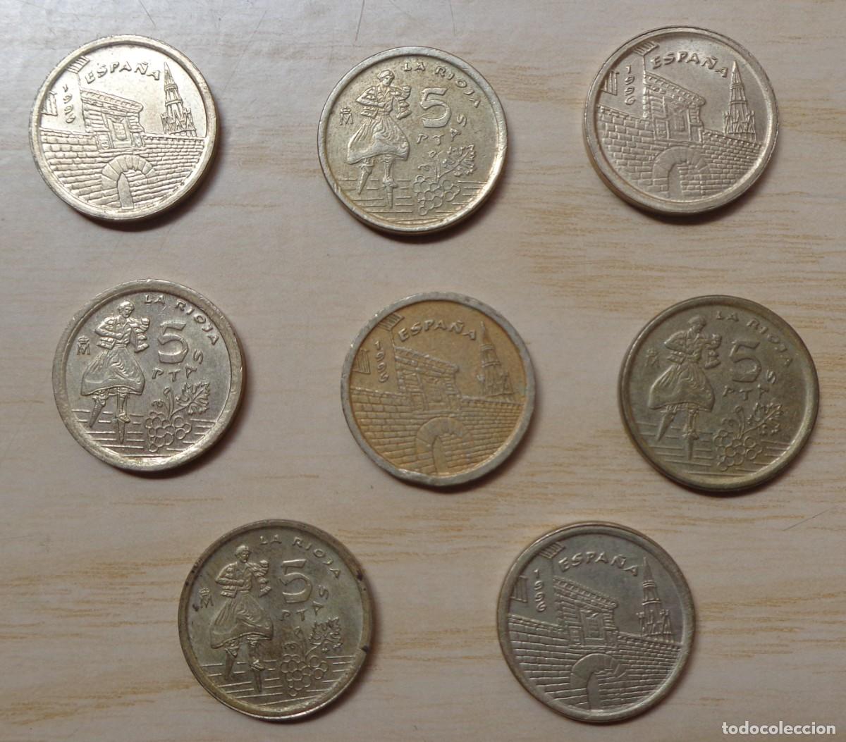 Monedas Juan Carlos I: LOTE DE 8 MONEDAS DE 5 PESETAS, LA RIOJA (1996)