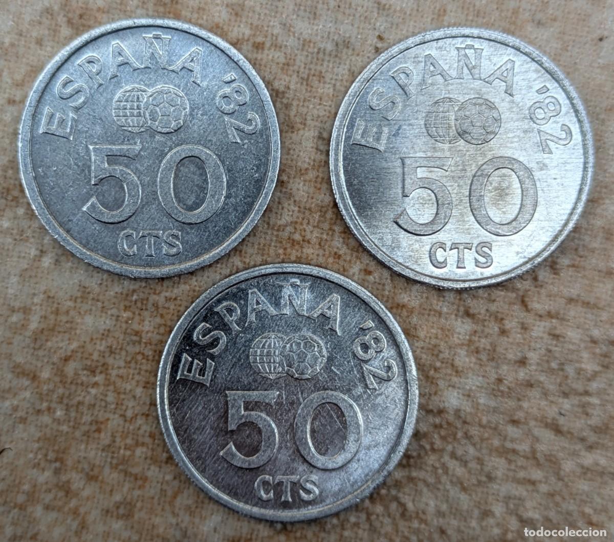 Monedas Juan Carlos I: Lote 3 monedas 50 centimos Espa&ntilde;a '82 Estrella 80