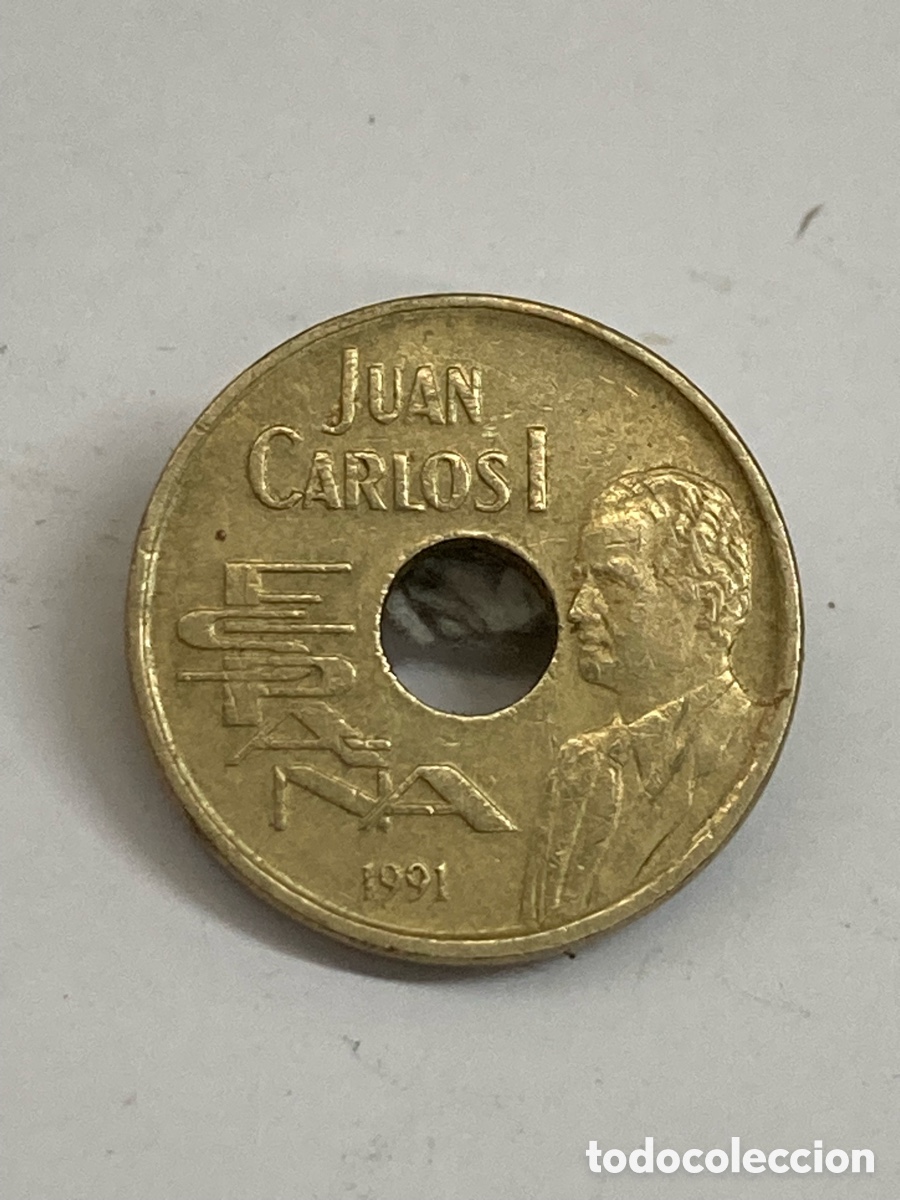 Monedas Juan Carlos I: Moneda de 25 pesetas de Espa&ntilde;a, acu&ntilde;ada en 1991