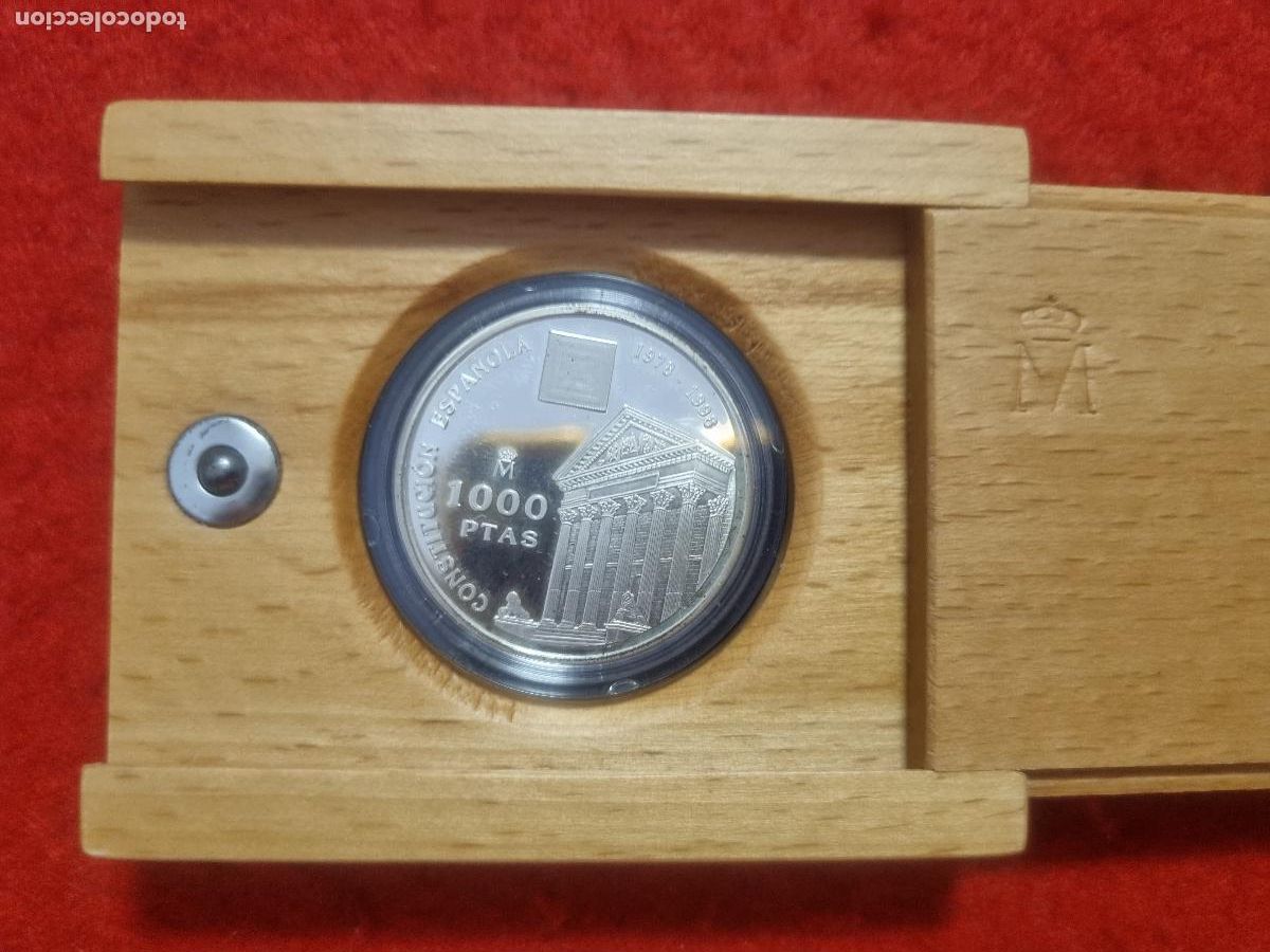 Monedas Juan Carlos I: MONEDA 1000 PESETAS PLATA 1998 ANIVERSARIO CONSTITUCION ESPA&Ntilde;OLA ESTUCHE FNMT CAJA MADERA ORIGINAL T