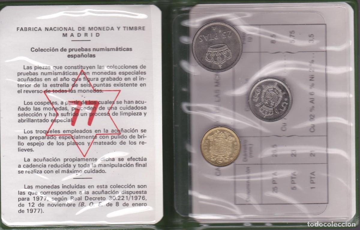 Monedas Juan Carlos I: PRUEBAS NUMISM&Aacute;TICAS REY JUAN CARLOS I 1977 1 PTA, 5 PTA, 25 PTA A ESTRENAR!
