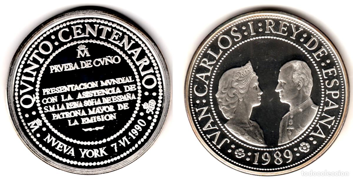 Monedas Juan Carlos I: ESPA&Ntilde;A Prueba de cu&ntilde;o 2000 pesetas plata 1989 proof Nueva York 7-VI-1990