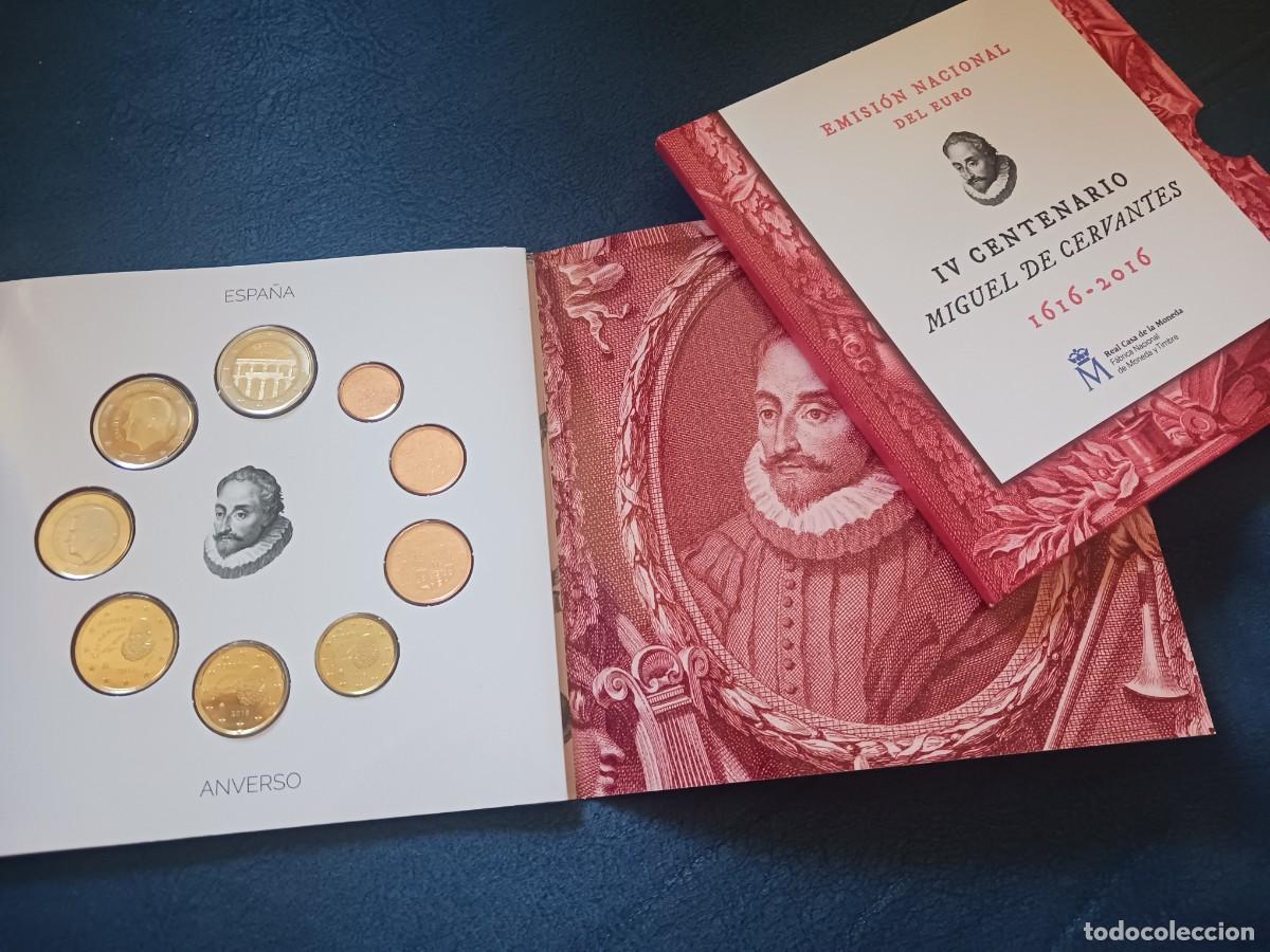 Monedas Juan Carlos I: Espa&ntilde;a a&ntilde;o 2016 cartera 1 c&eacute;ntimo a 2 euros Cervantes + 2 &euro; Acueducto Segovia